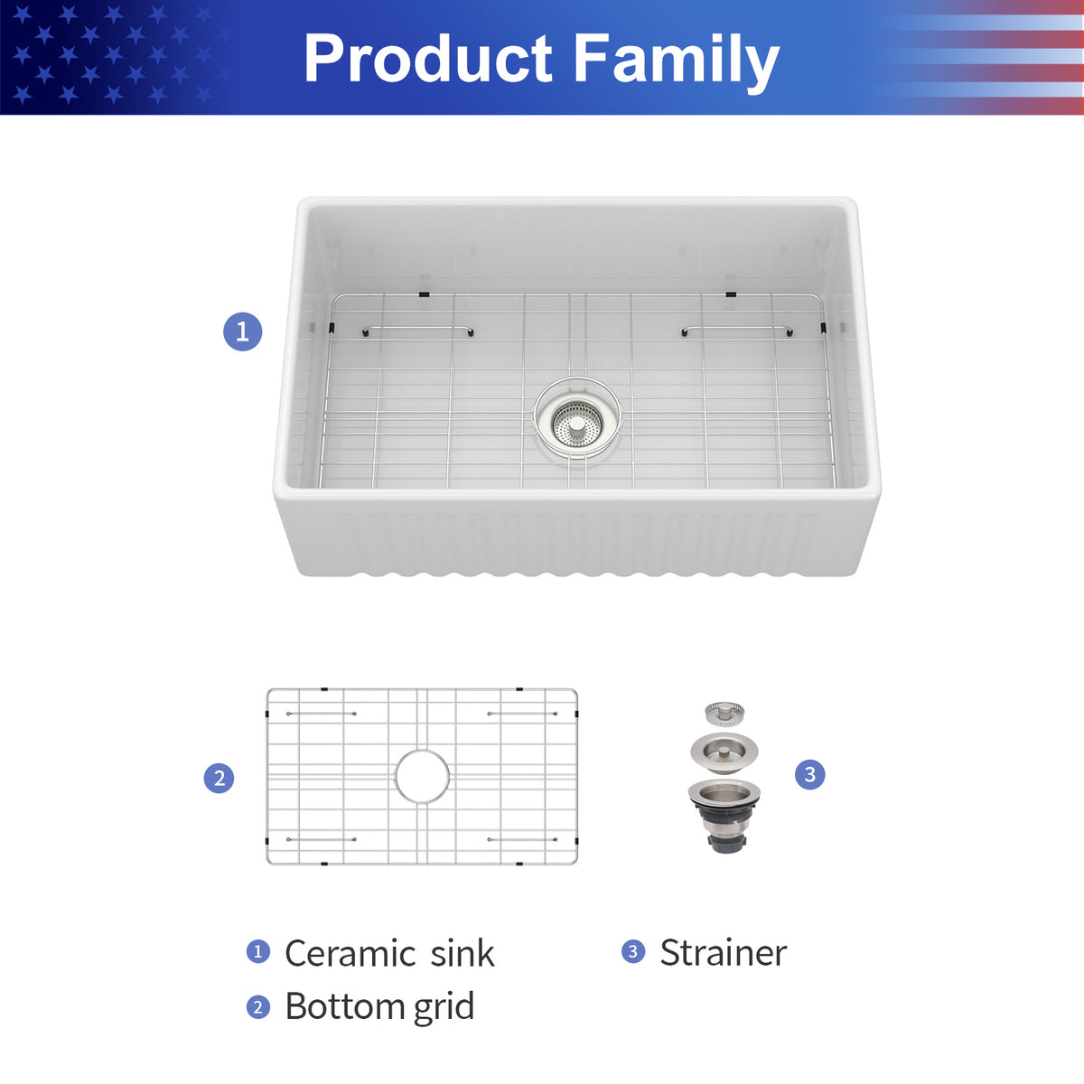 30 in. x 18 in. White Porcelain Ceramic Reversible Farmhouse Kitchen Sink, 10 in. Deep Single Bowl Apron Front Sink with 304 Stainless Steel Grid
