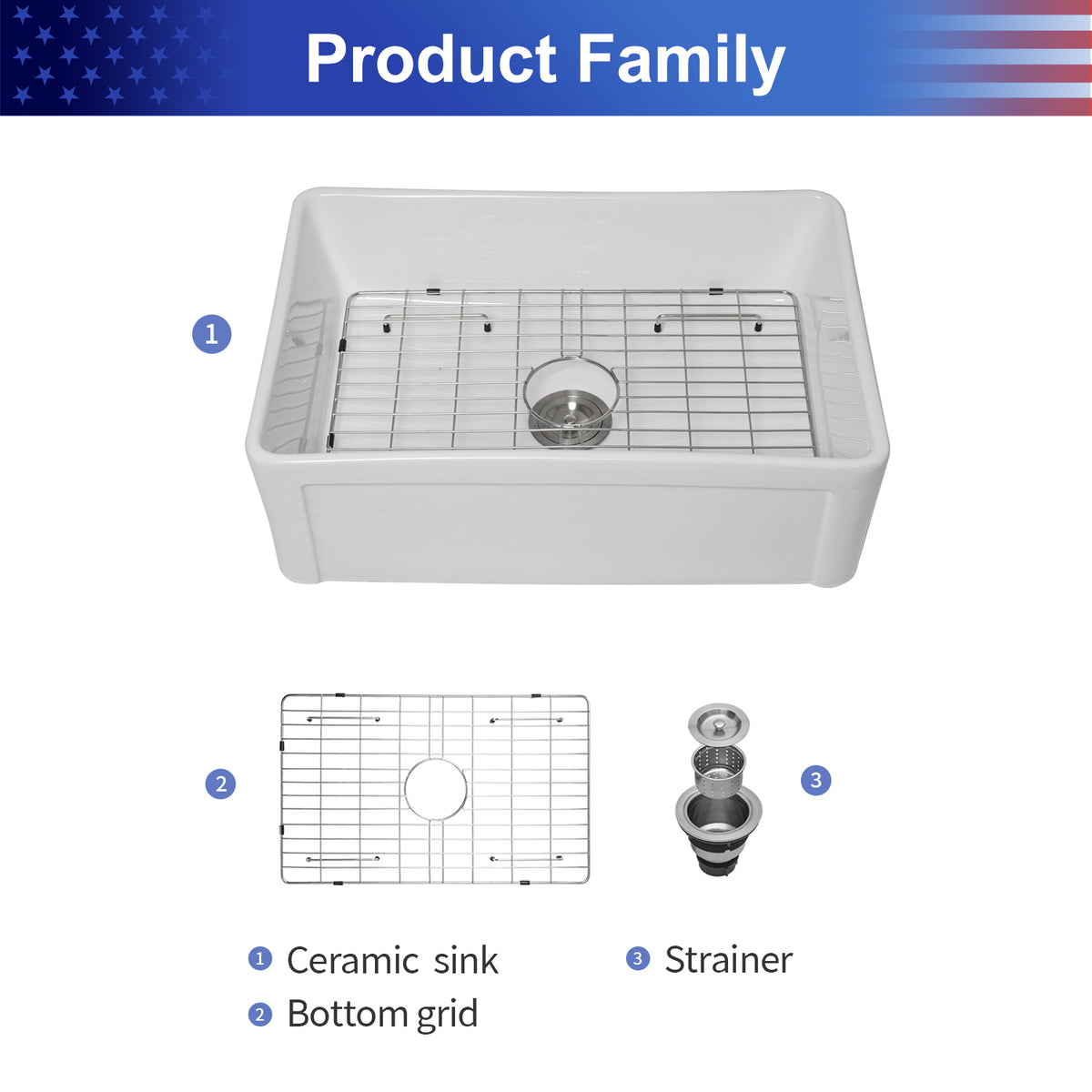 30 in. x 20 in. White Ceramic Porcelain Reversible Farmhouse Kitchen Sink, 10 in. Deep Single Bowl Apron Front Sink with 304 Stainless Steel Grid