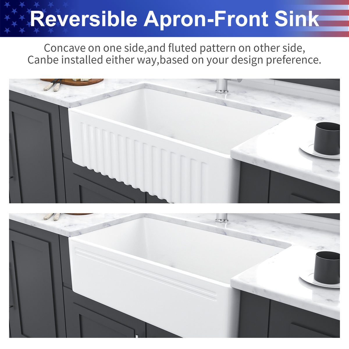30 in. x 18 in. White Porcelain Ceramic Reversible Farmhouse Kitchen Sink, 10 in. Deep Single Bowl Apron Front Sink with 304 Stainless Steel Grid