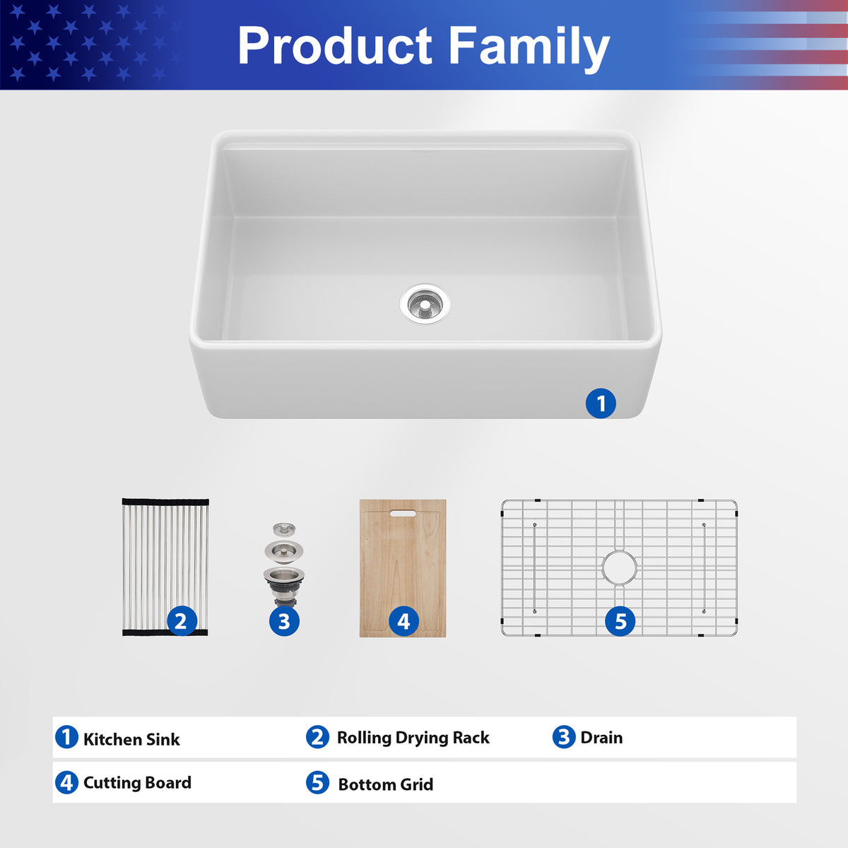 White Porcelain Ceramic Workstation Farmhouse Kitchen Sink, 10 in. Deep Single Bowl Apron Front Sink with Cutting Board & Accessories