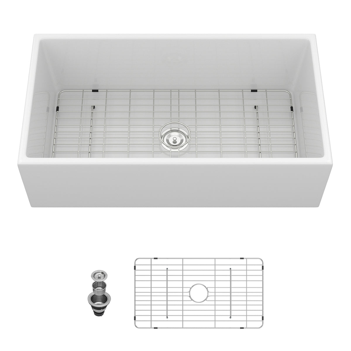 36 in. x 20 in. White Porcelain Ceramic Farmhouse Kitchen Sink, 10 in. Deep Single Bowl Apron Front Kitchen Sink with 304 Stainless Steel Grid