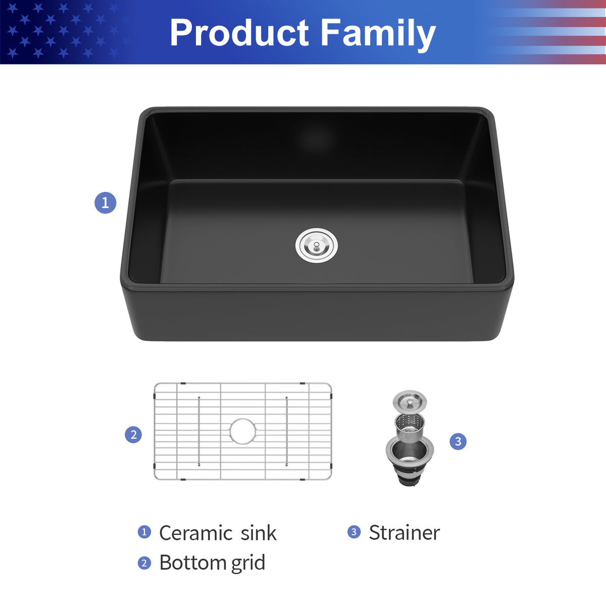 33 in. x 20 in. Matte Black Porcelain Ceramic Farmhouse Kitchen Sink, 10 in. Deep Single Bowl Apron Front Sink with 304 Stainless Steel Grid