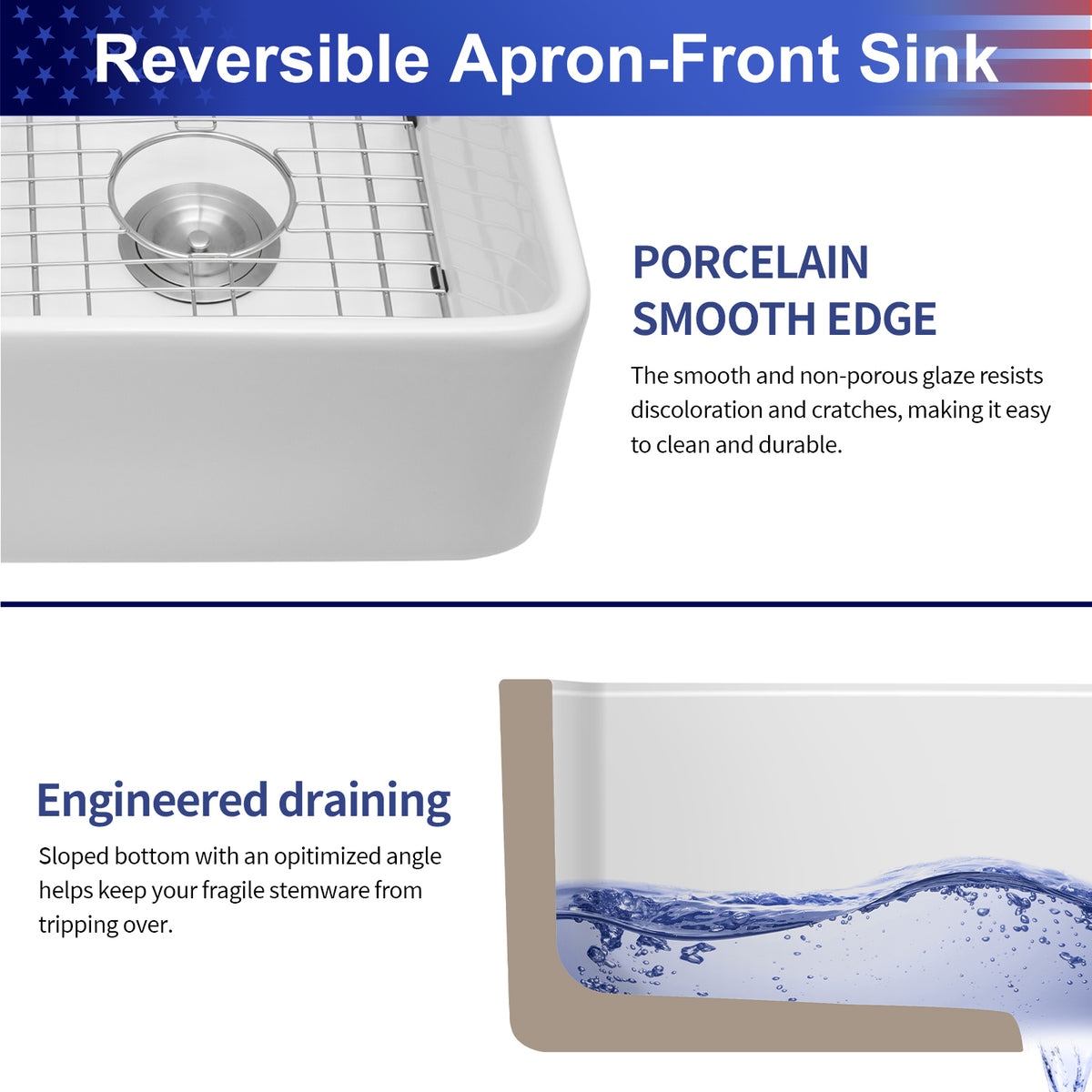 32 in. x 20 in. White Ceramic Porcelain Farmhouse Kitchen Sink, 9 in. Deep Double Bowl Apron Front Sink with 304 Stainless Steel Grids