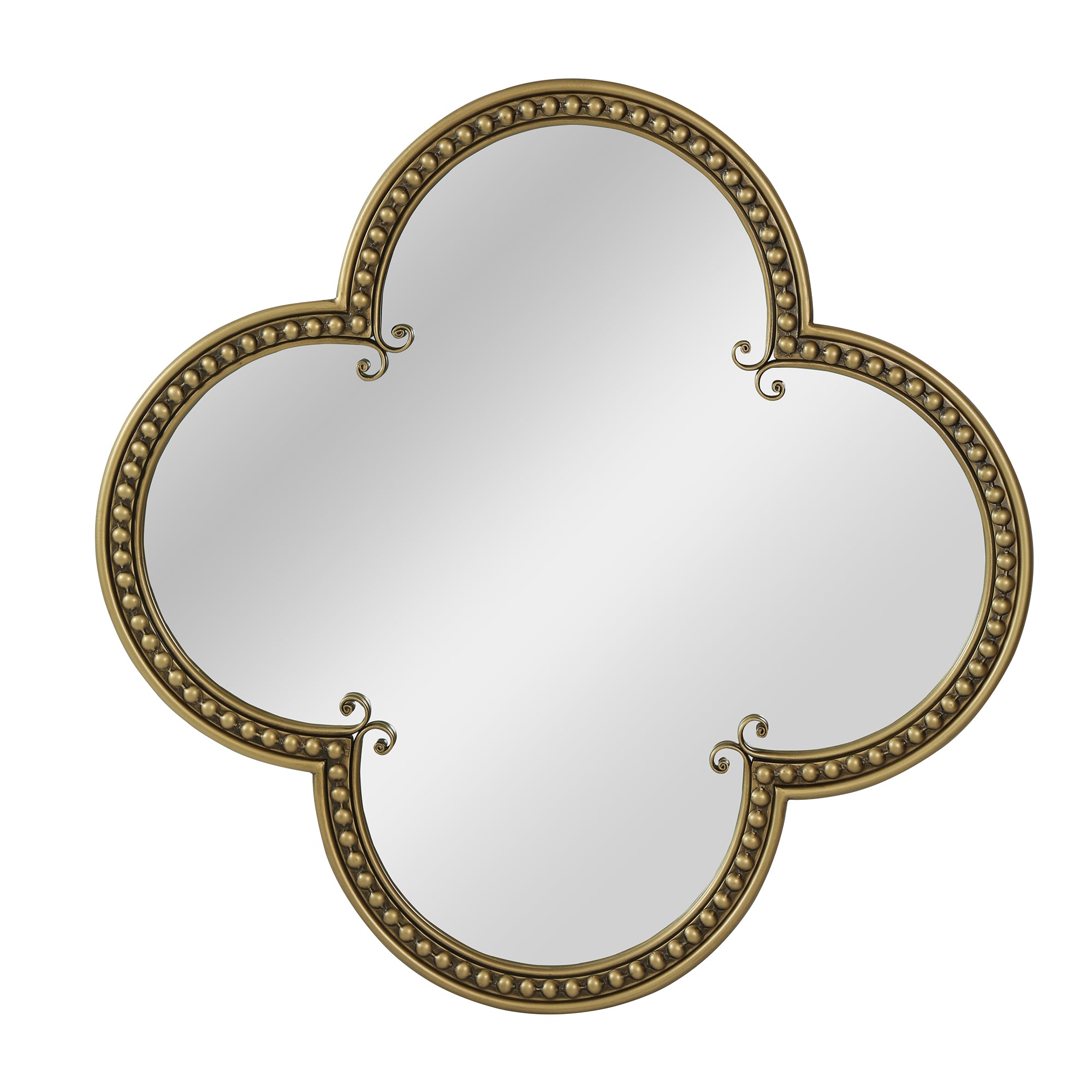 31.5 in. Antique Gold Quatrefoil Wall Mirror, Ornate Irregular Accent Mirror with Beaded Metal Frame for Bathroom, Living Room & Entryway