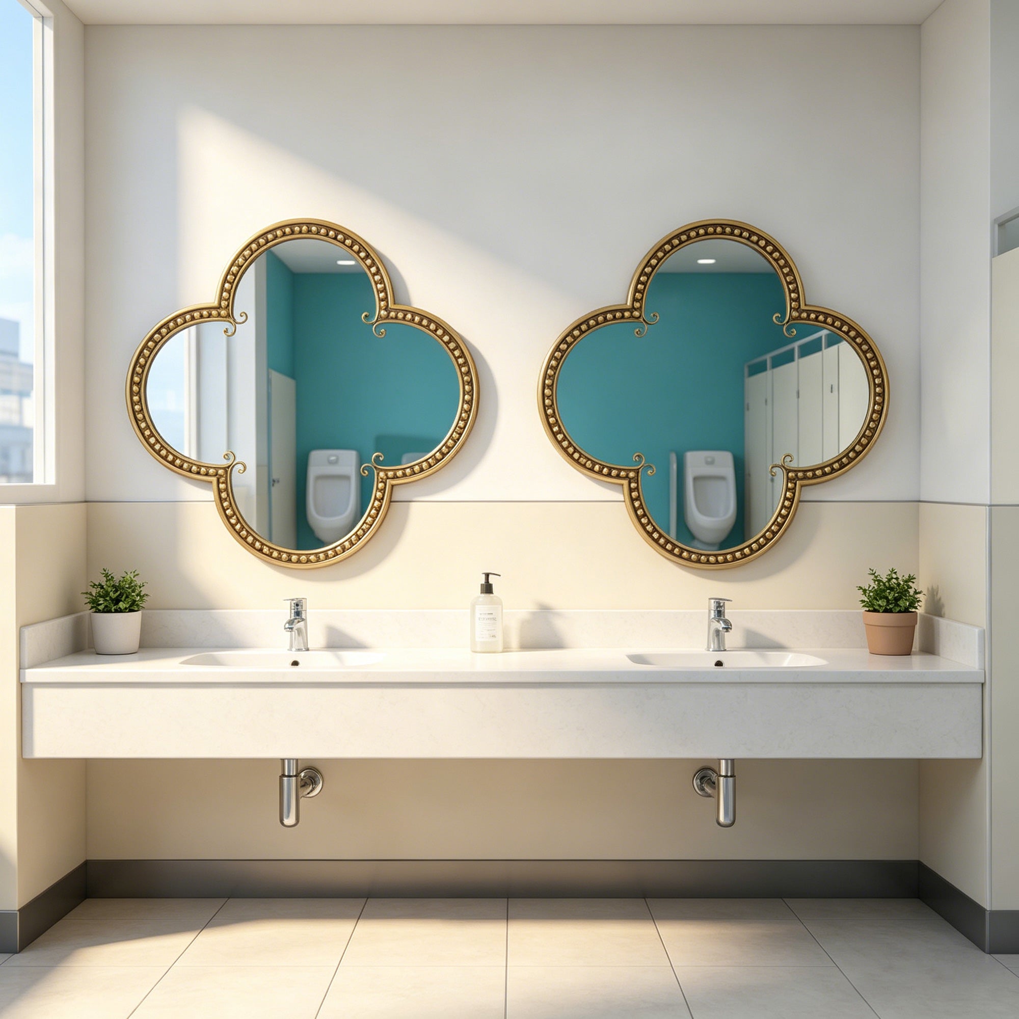 31.5 in. Antique Gold Quatrefoil Wall Mirror, Ornate Irregular Accent Mirror with Beaded Metal Frame for Bathroom, Living Room & Entryway