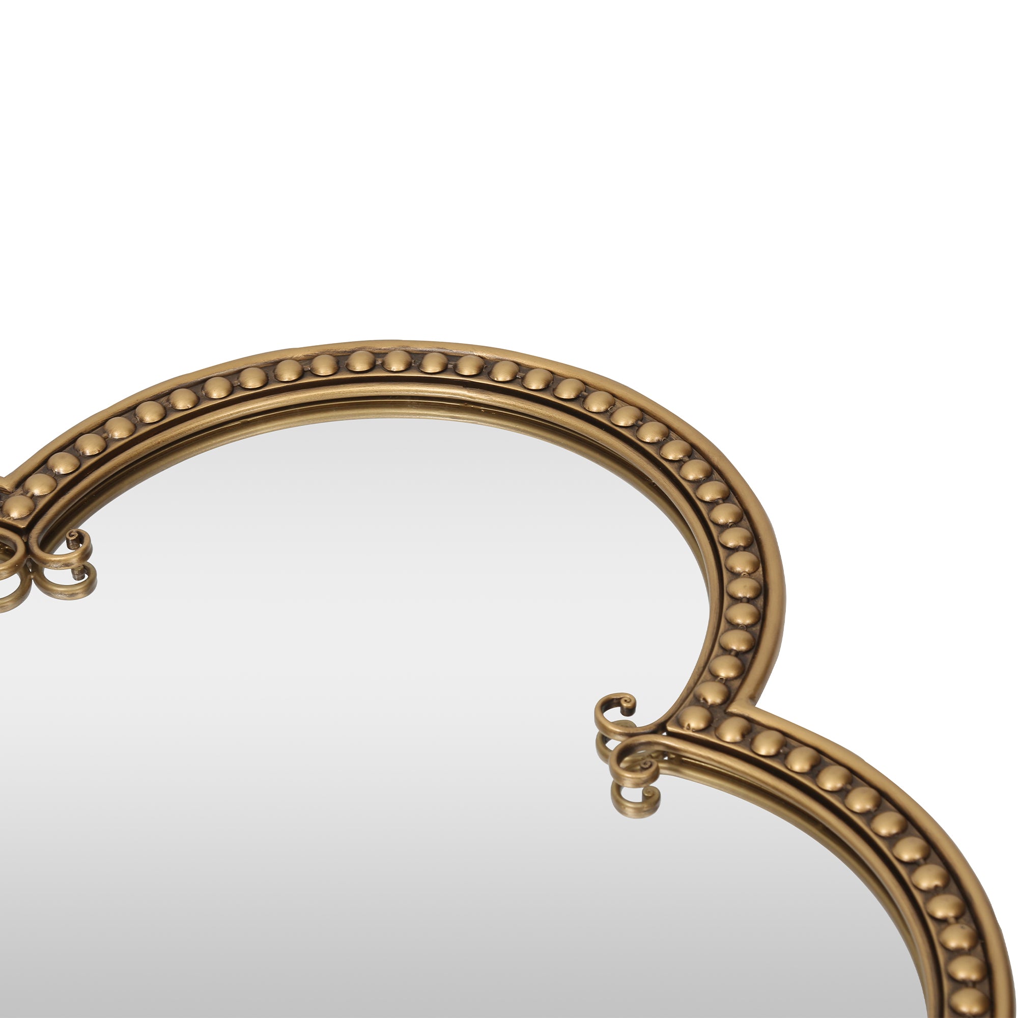 31.5 in. Antique Gold Quatrefoil Wall Mirror, Ornate Irregular Accent Mirror with Beaded Metal Frame for Bathroom, Living Room & Entryway