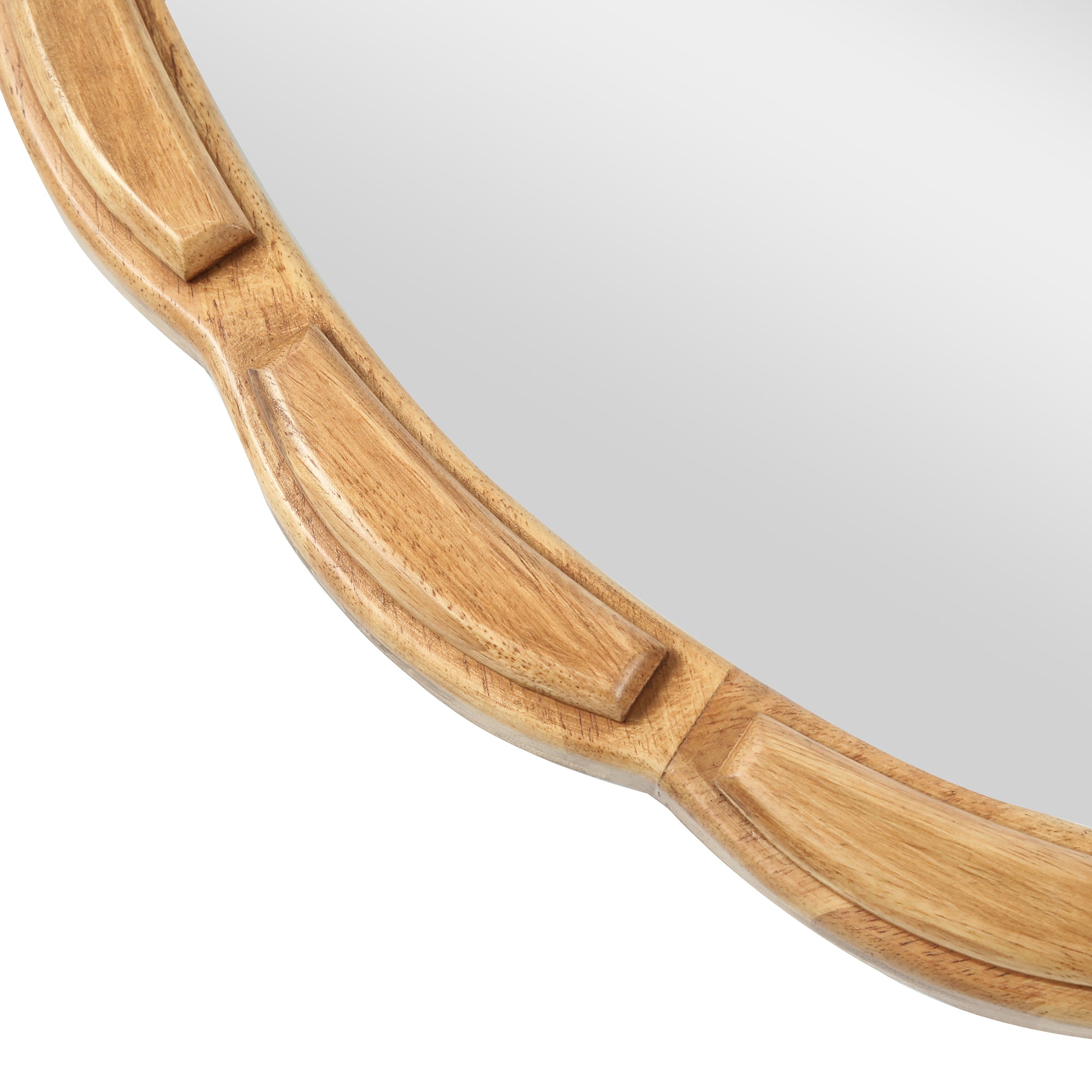 31.5 in. Solid Wood Round Wall Mirror, Rustic Farmhouse Carved Wooden Bathroom Mirror for Living Room & Entryway