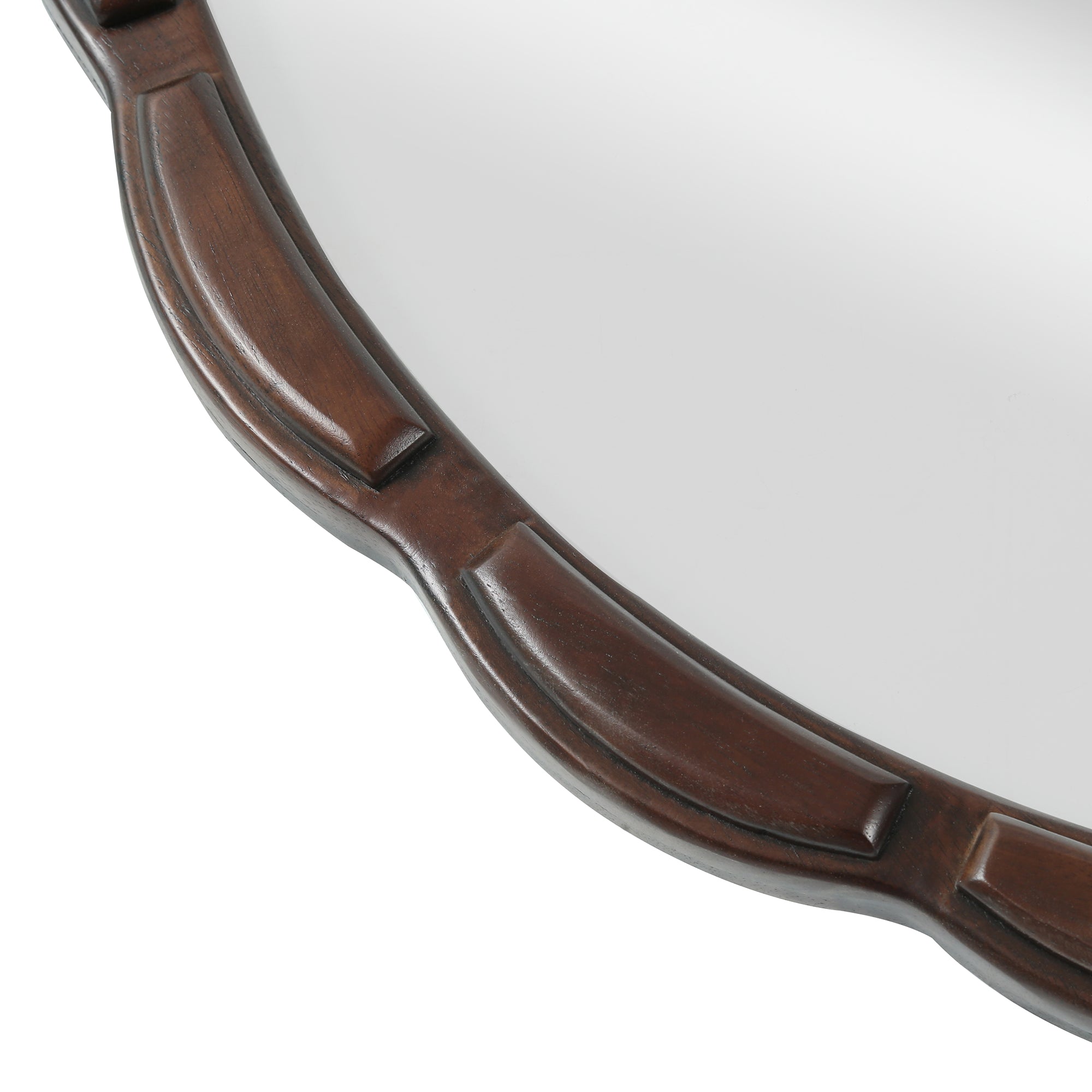 31.5 in. Solid Wood Round Wall Mirror, Rustic Farmhouse Carved Wooden Bathroom Mirror for Living Room & Entryway