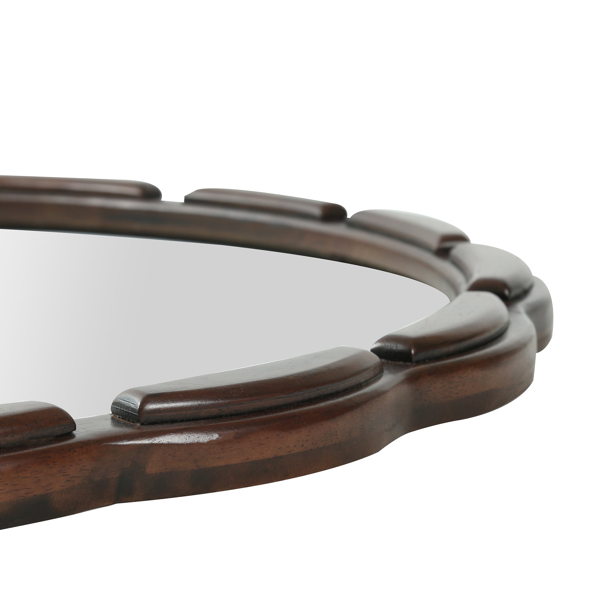 31.5 in. Solid Wood Round Wall Mirror, Rustic Farmhouse Carved Wooden Bathroom Mirror for Living Room & Entryway