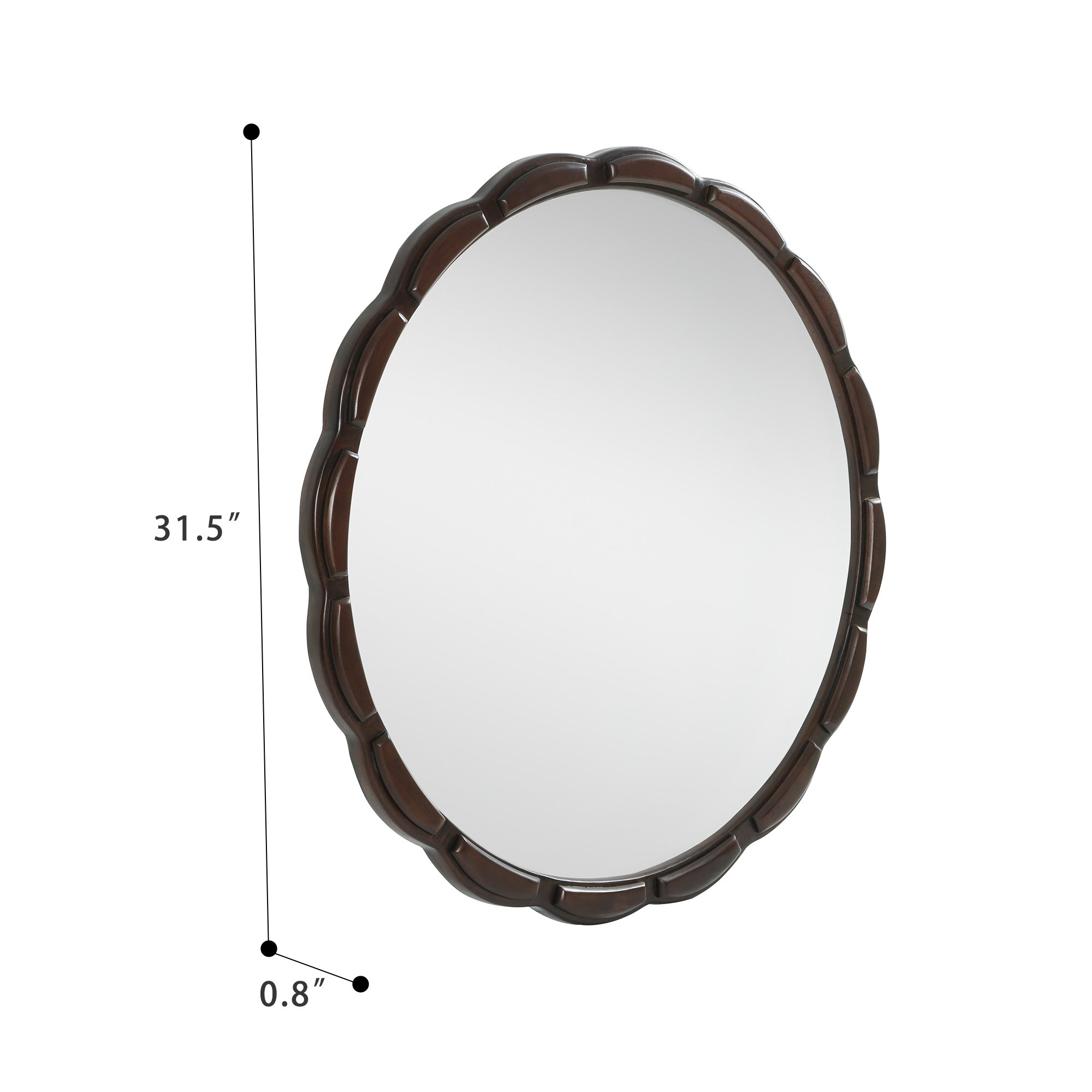 31.5 in. Solid Wood Round Wall Mirror, Rustic Farmhouse Carved Wooden Bathroom Mirror for Living Room & Entryway