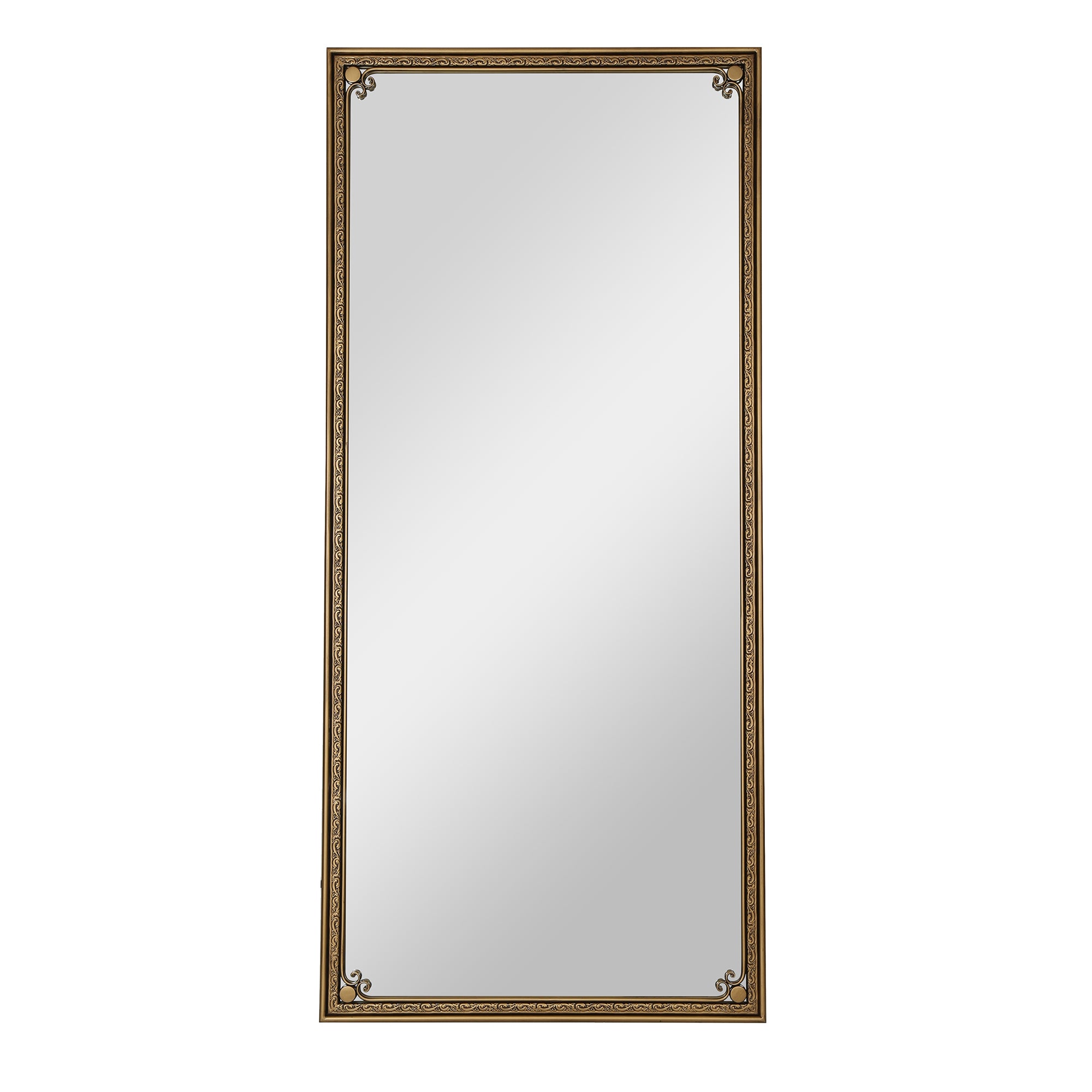 70.1 in. x 31.9 in. Antique Gold Full Length Floor Mirror with Stand, Arched Beaded Metal Frame Dressing Mirror for Freestanding, Wall Mount & Leaning