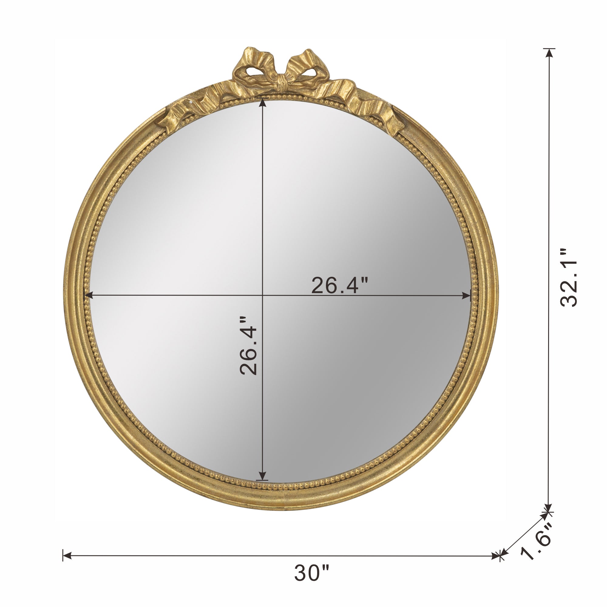30 in. x 32.1 in. Gold Baroque Round Wall Mirror, Decorative MDF & Resin Frame Accent Mirror with Ornate Scrollwork Crown