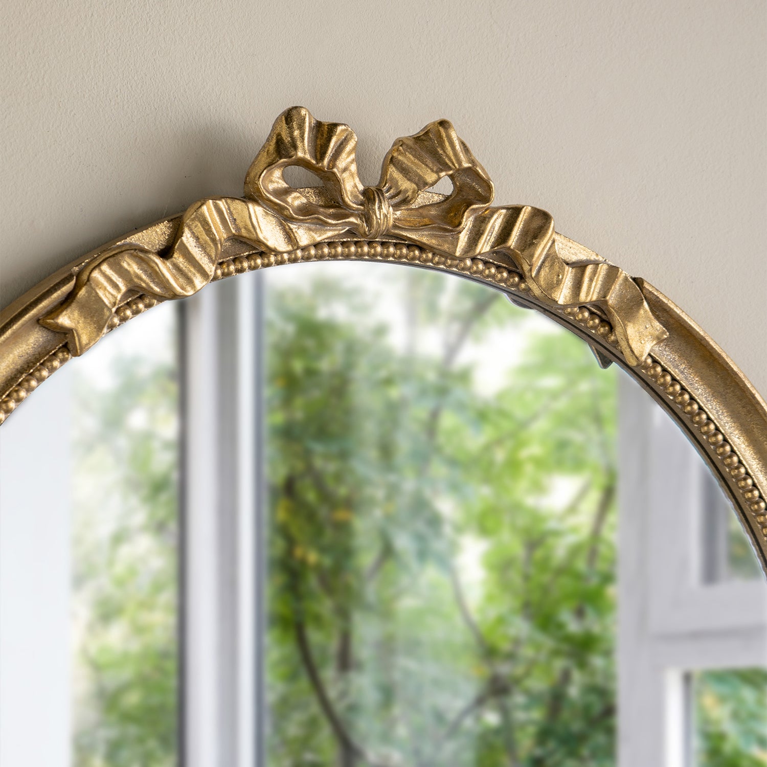 30 in. x 32.1 in. Gold Baroque Round Wall Mirror, Decorative MDF & Resin Frame Accent Mirror with Ornate Scrollwork Crown