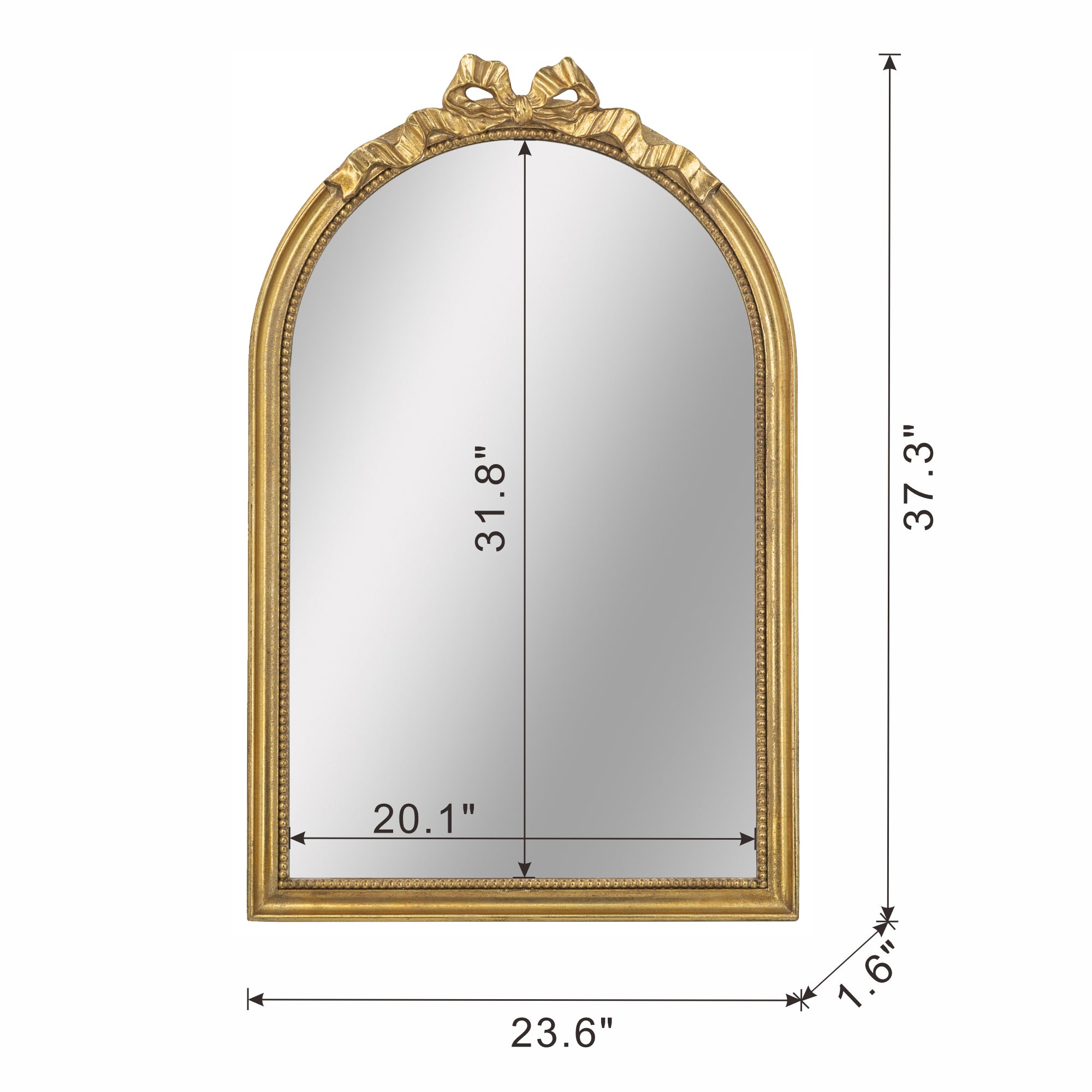 23.6 in. x 37.3 in. Gold Baroque Arched Wall Mirror, Ornate Scrollwork Crown Decorative Accent Mirror for Living Room, Bedroom & Entryway