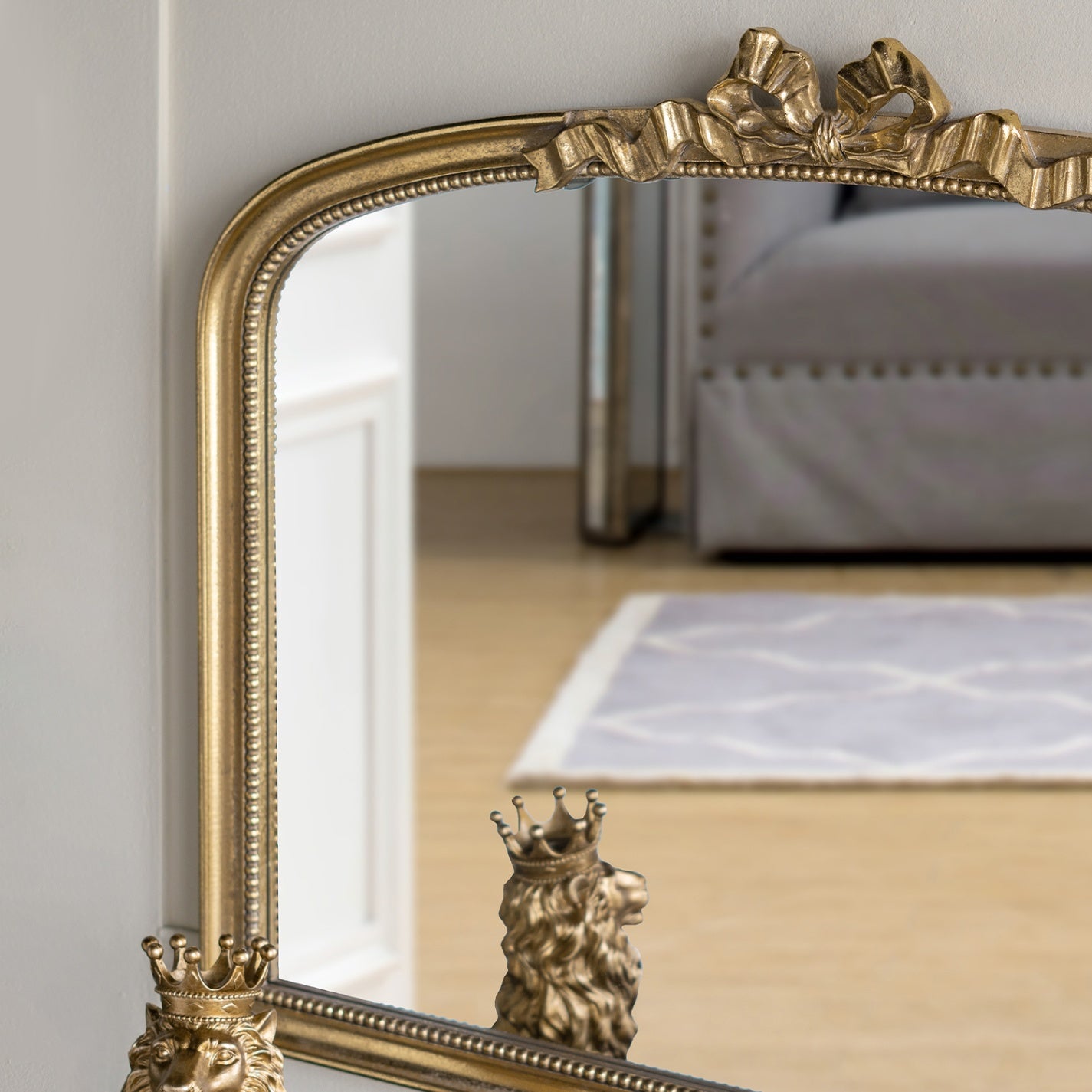 40.2 in. x 29.9 in. Gold Baroque Arched Wall Mirror, Ornate Scrollwork Crown Decorative Accent Mirror for Living Room, Bedroom & Entryway