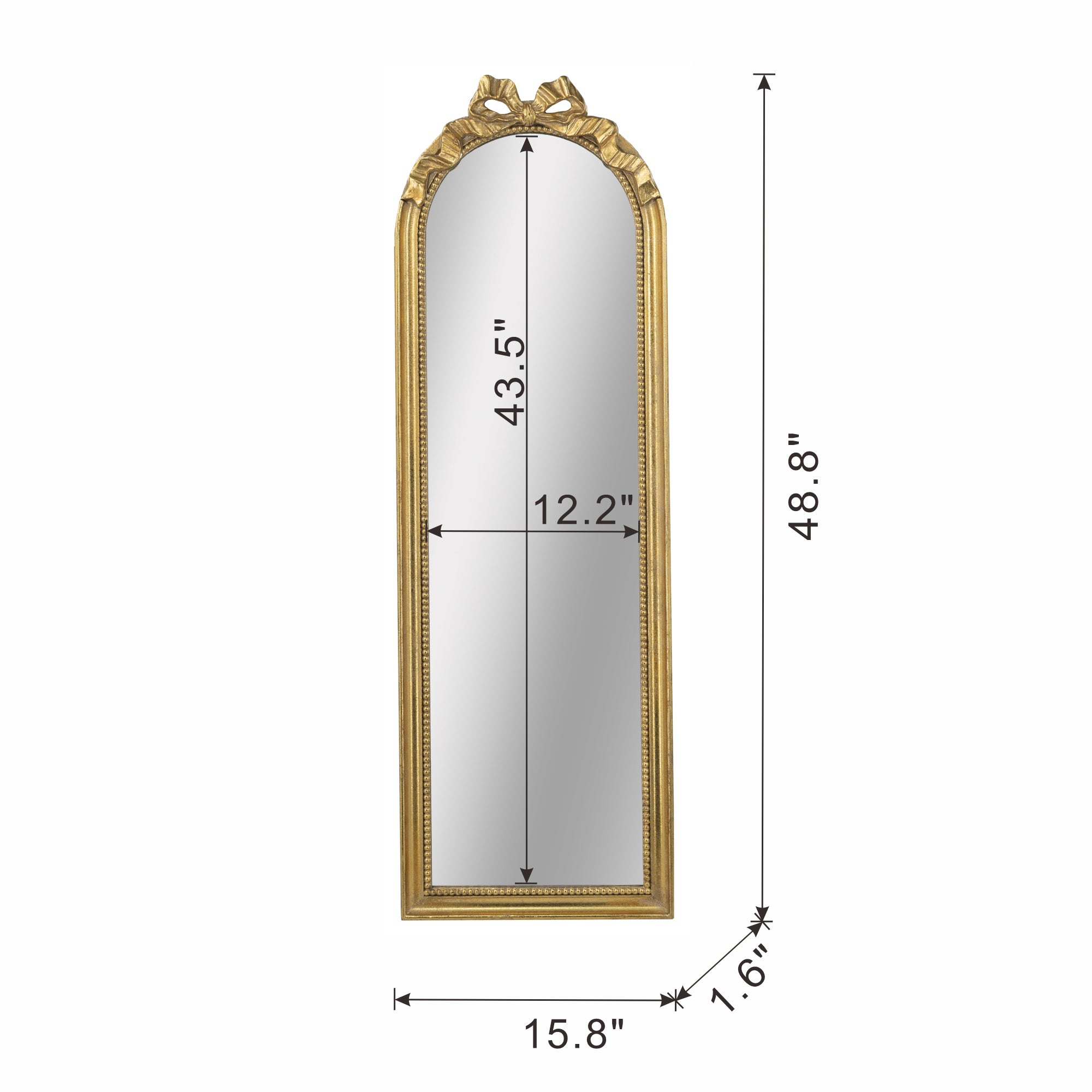 15.8 in. x 48.8 in. Gold Baroque Arched Full Length Wall Mirror, Ornate Scrollwork Crown Decorative Dressing Mirror