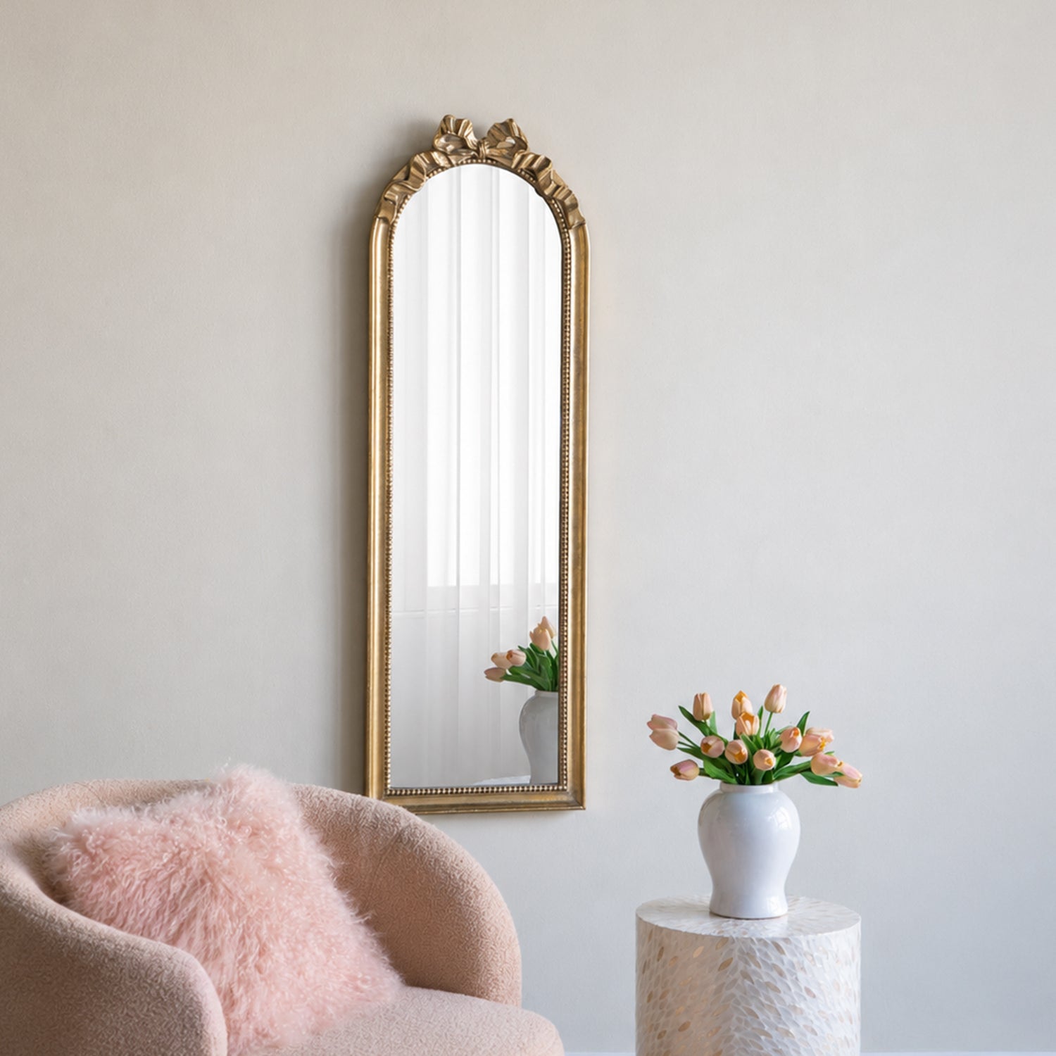 15.8 in. x 48.8 in. Gold Baroque Arched Full Length Wall Mirror, Ornate Scrollwork Crown Decorative Dressing Mirror