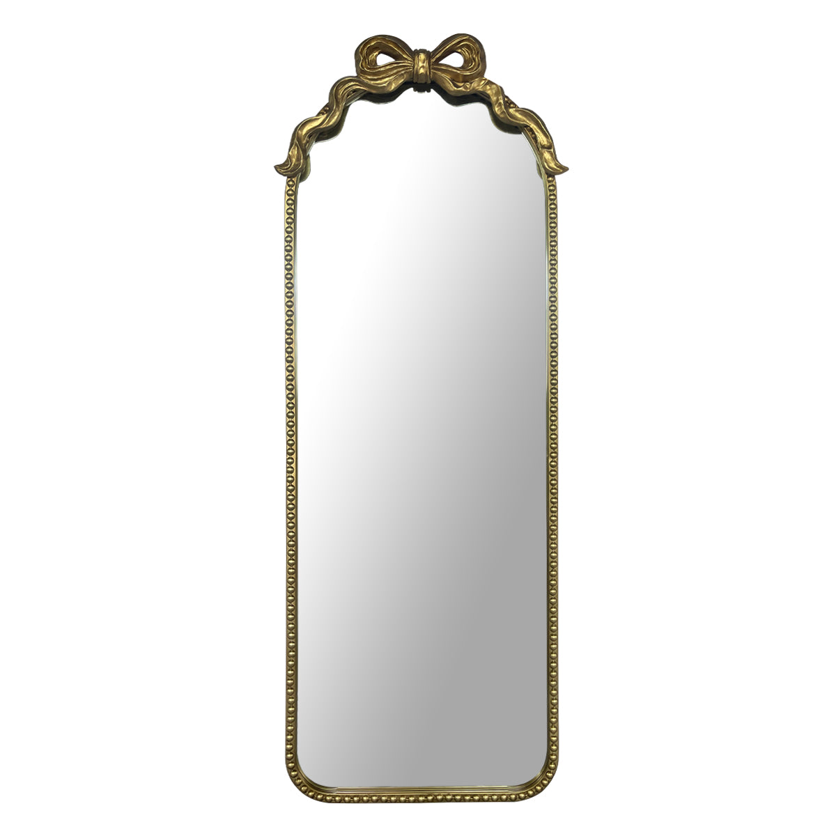 61.81 in. x 23.62 in. Antique Gold Ornate Full Length Wall Mirror, Vintage Bow Iron Frame HD Dressing Mirror for Bedroom & Entryway
