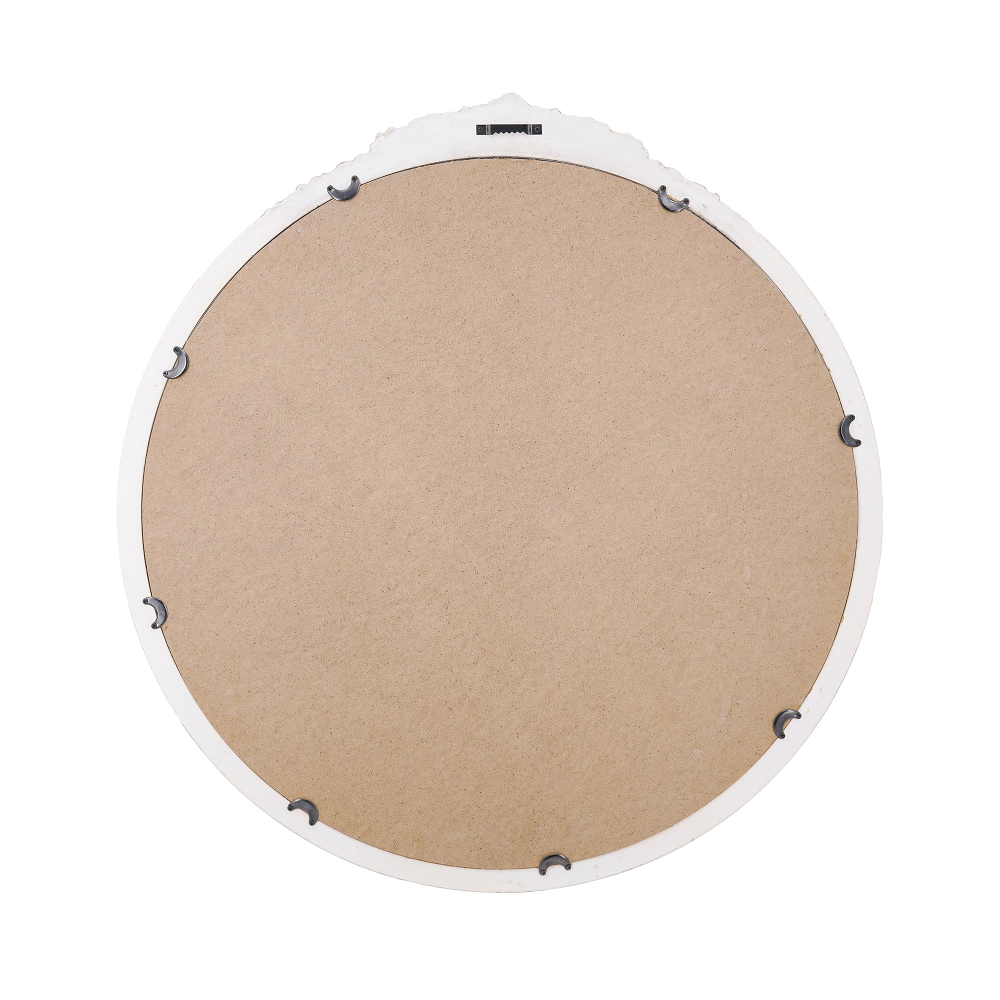 29.9 in. x 31.1 in. Distressed White & Gold Ornate Round Wall Mirror, Floral Crest MDF Frame Decorative Mirror for Living Room, Bedroom & Entryway