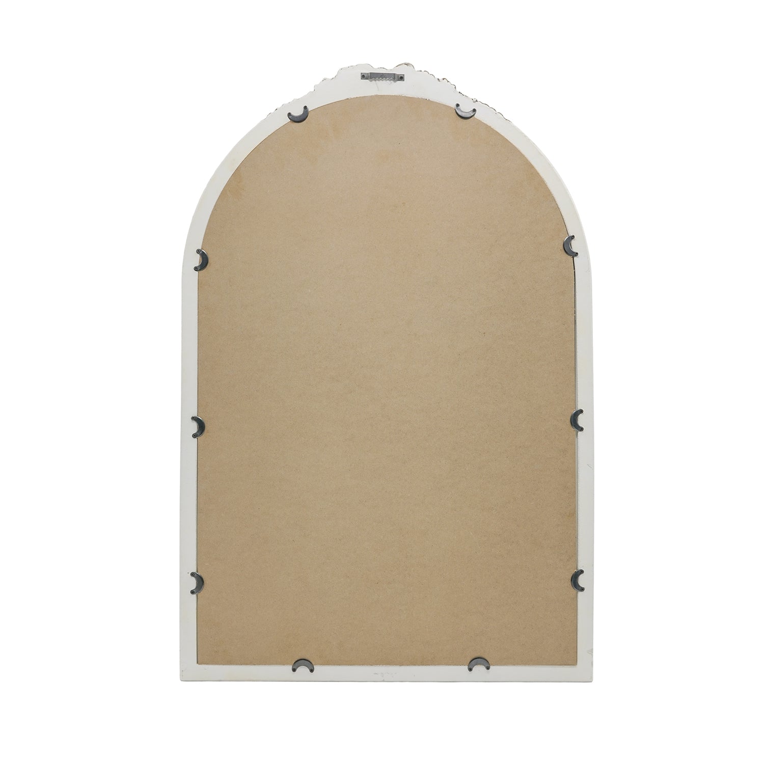 23.8 in. x 35.9 in. Distressed Antique White & Gold Arched Wall Mirror, Ornate Floral Crest MDF Frame Decorative Mirror for Bedroom, Living Room & Entryway