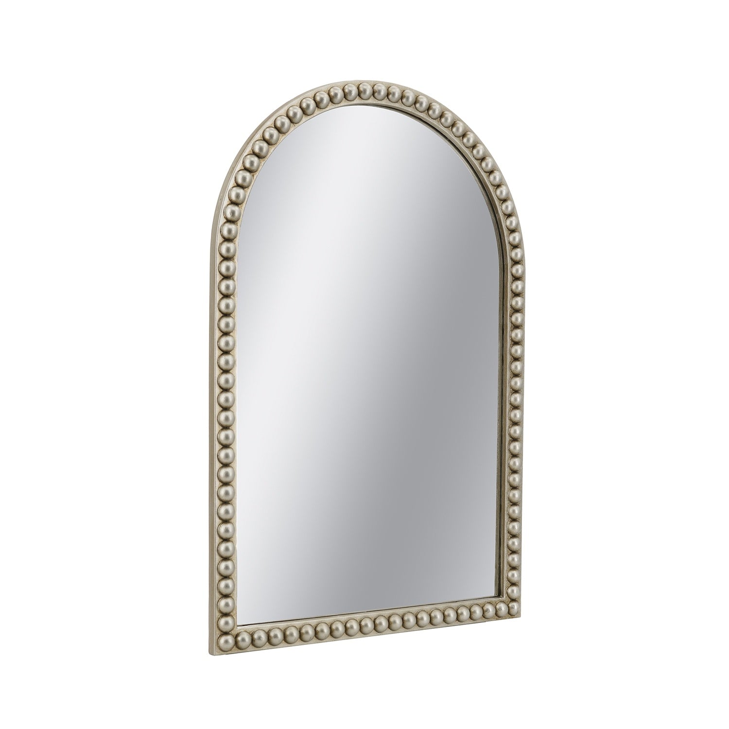 Champagne Gold Arched Wall Mirror with Pearl Beaded Trim, Cathedral-Style MDF Frame Decorative Mirror for Living Room, Bedroom & Entryway