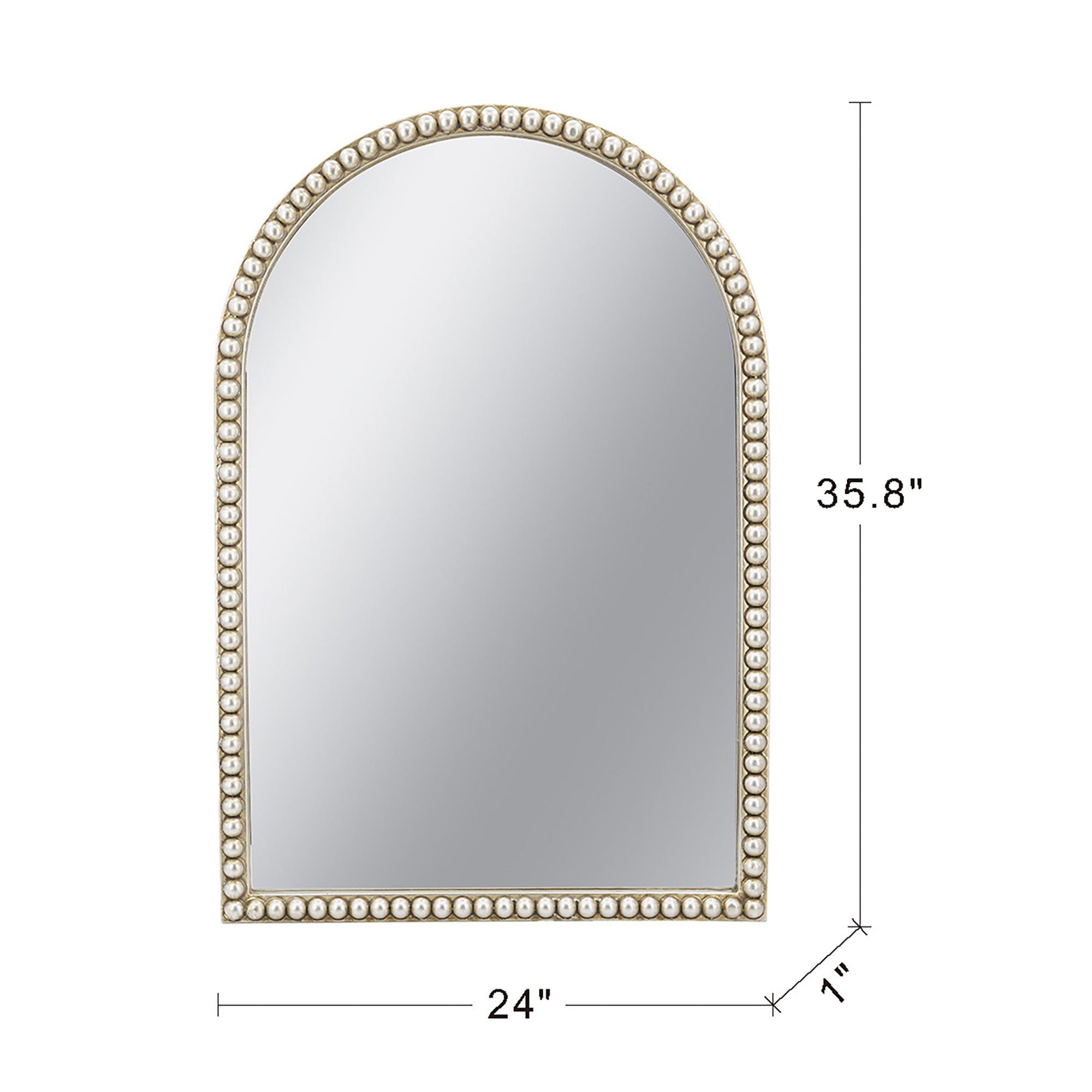 Champagne Gold Arched Wall Mirror with Pearl Beaded Trim, Cathedral-Style MDF Frame Decorative Mirror for Living Room, Bedroom & Entryway