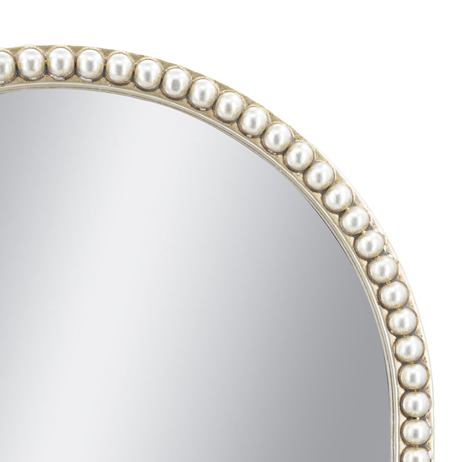 Champagne Gold Arched Wall Mirror with Pearl Beaded Trim, Cathedral-Style MDF Frame Decorative Mirror for Living Room, Bedroom & Entryway