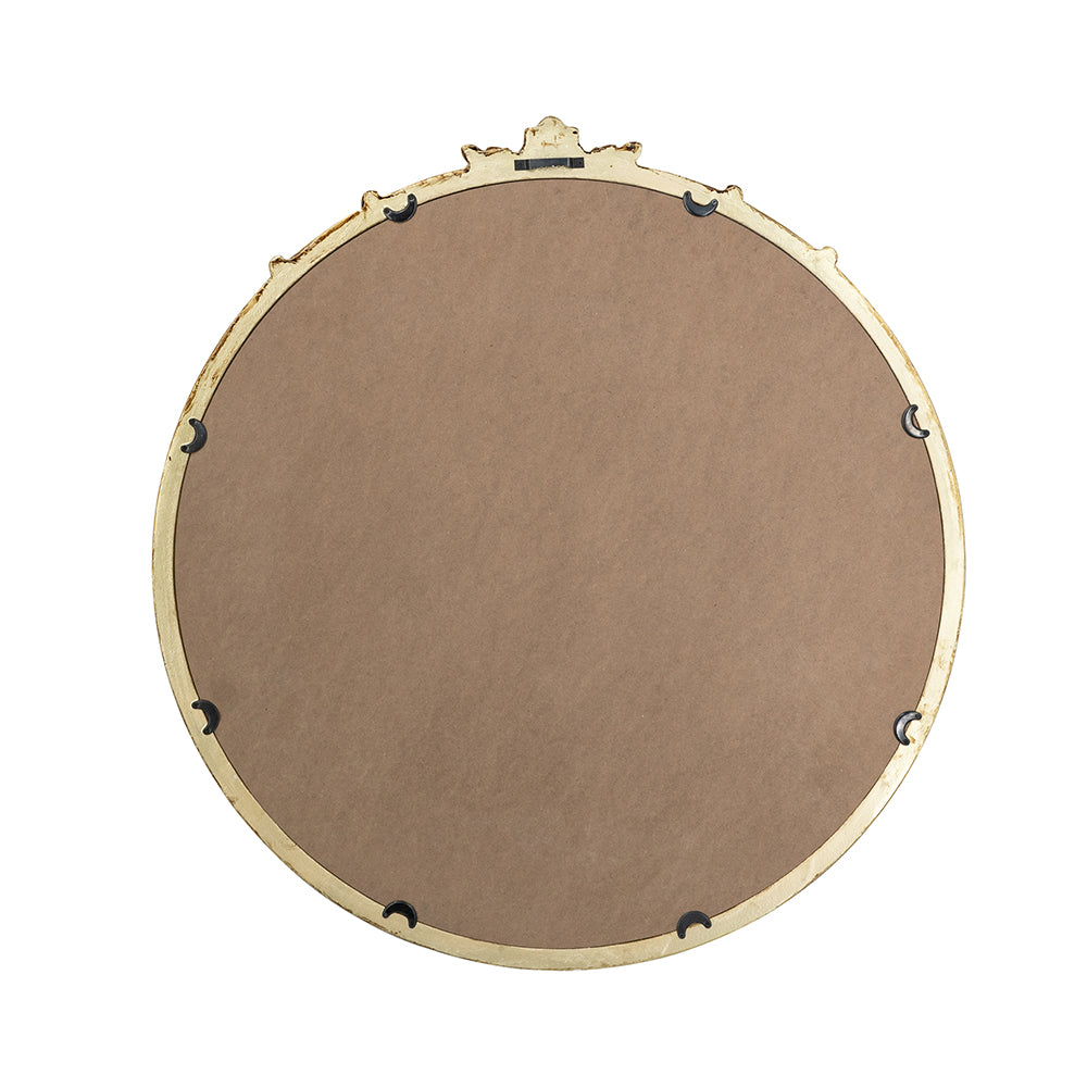 30 in. x 31 in. Antique Gold Round Wall Mirror with Decorative Leaf Crest, Rococo MDF Frame Accent Mirror for Living Room, Bedroom & Hallway