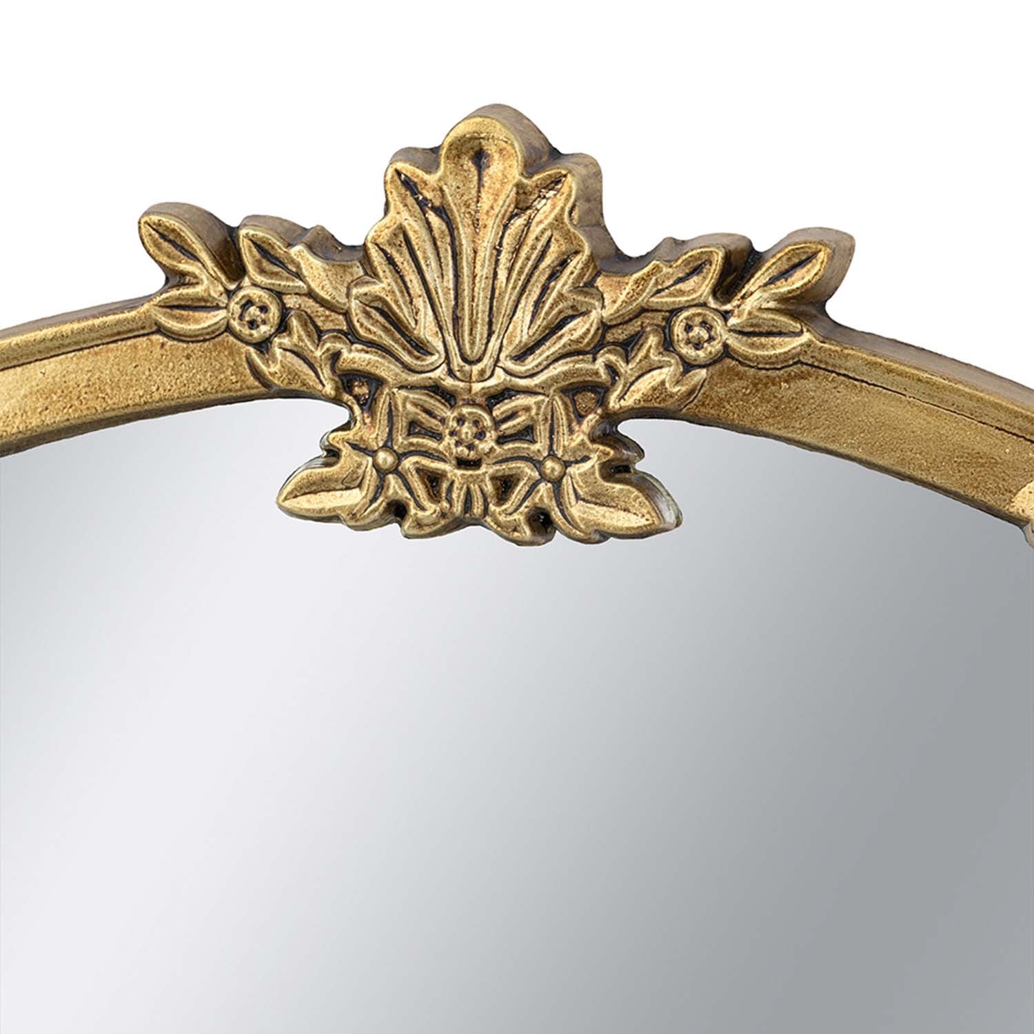 30 in. x 31 in. Antique Gold Round Wall Mirror with Decorative Leaf Crest, Rococo MDF Frame Accent Mirror for Living Room, Bedroom & Hallway