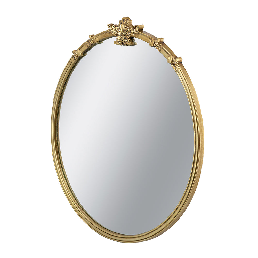 30 in. x 31 in. Antique Gold Round Wall Mirror with Decorative Leaf Crest, Rococo MDF Frame Accent Mirror for Living Room, Bedroom & Hallway