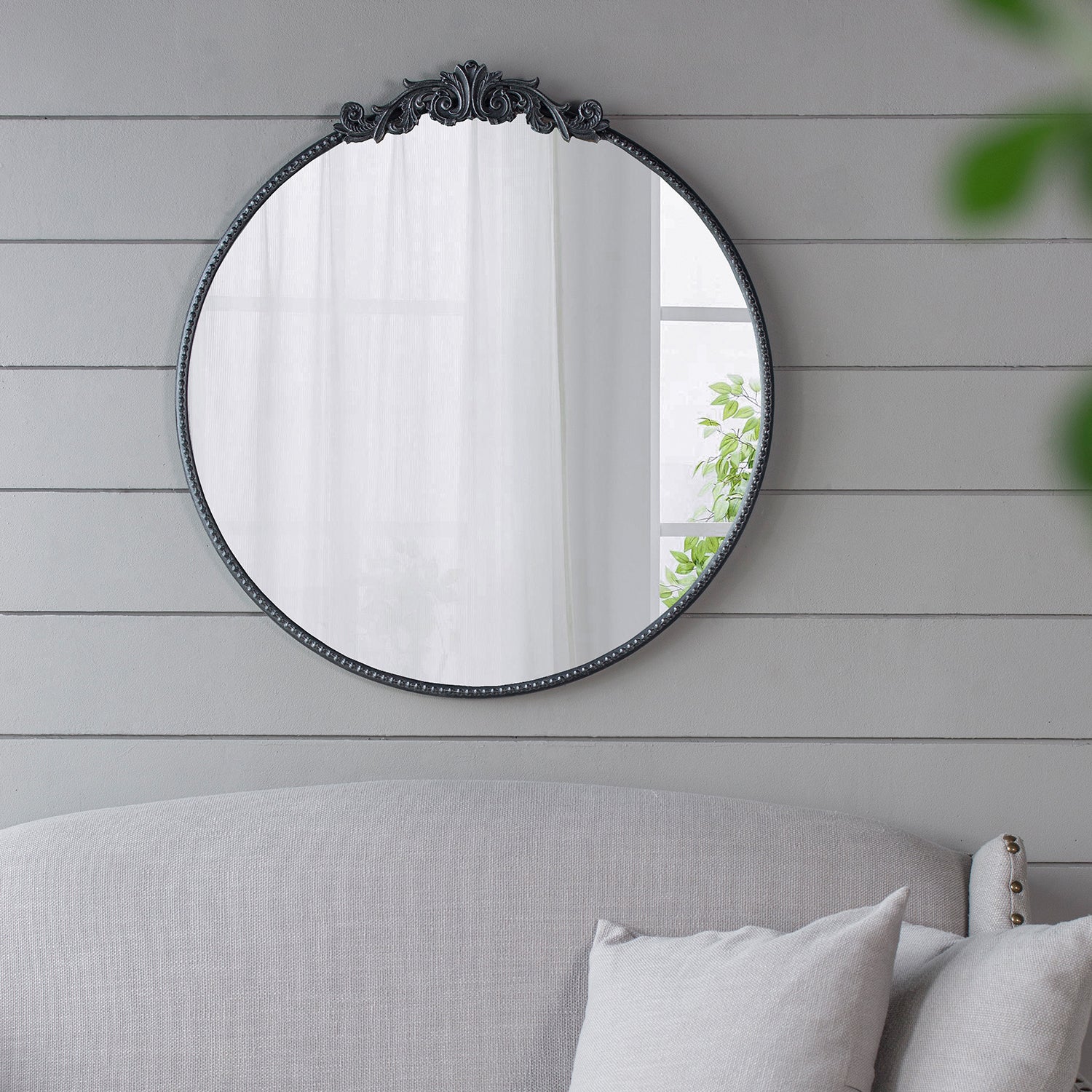 30 in. x 32 in. Round Baroque-Inspired Wall Mirror, Classic Ornate Decorative Accent Mirror for Bathroom, Entryway &amp; Console