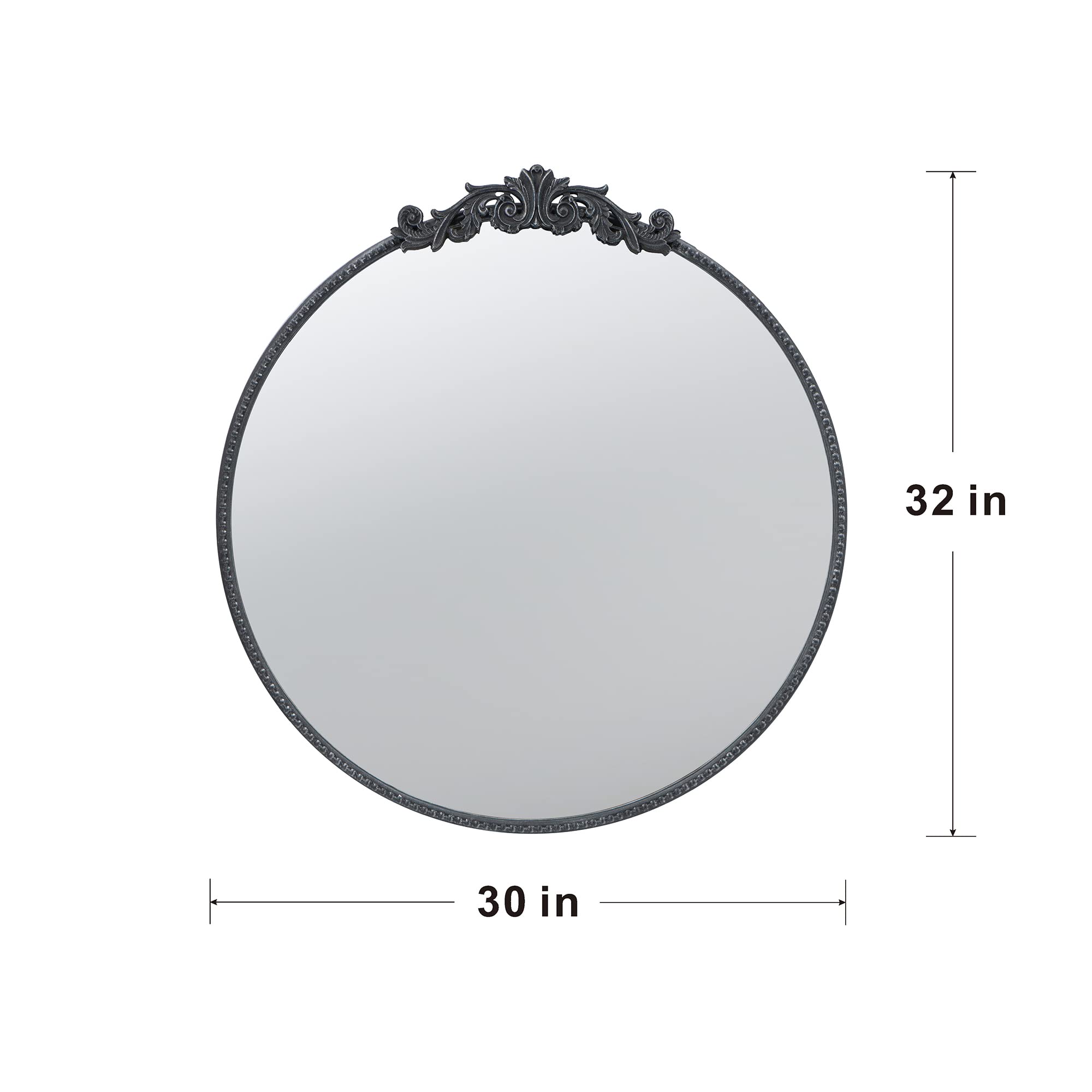 30 in. x 32 in. Round Baroque-Inspired Wall Mirror, Classic Ornate Decorative Accent Mirror for Bathroom, Entryway &amp; Console