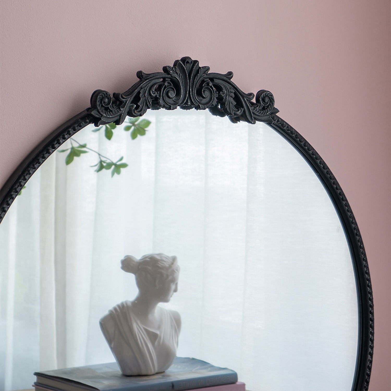 30 in. x 32 in. Round Baroque-Inspired Wall Mirror, Classic Ornate Decorative Accent Mirror for Bathroom, Entryway &amp; Console