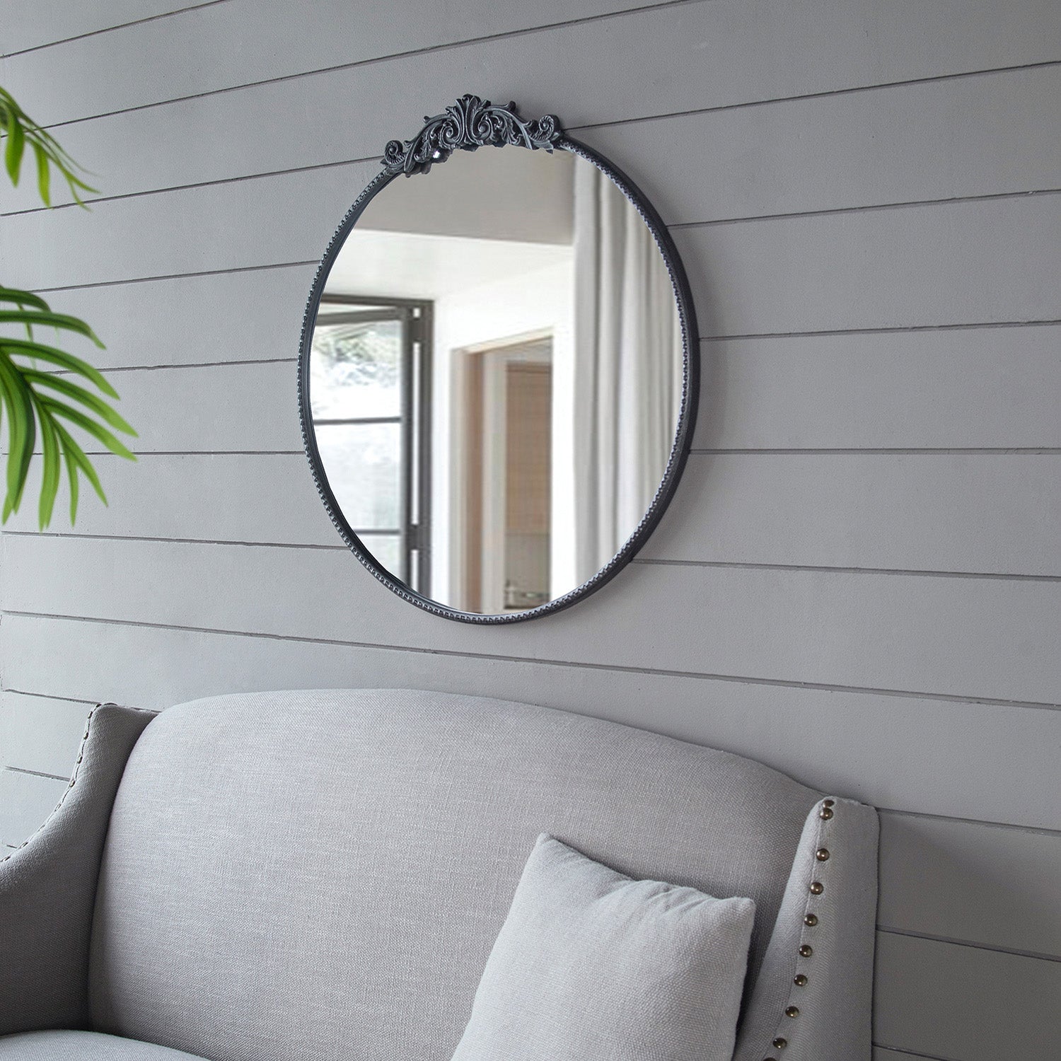 30 in. x 32 in. Round Baroque-Inspired Wall Mirror, Classic Ornate Decorative Accent Mirror for Bathroom, Entryway &amp; Console