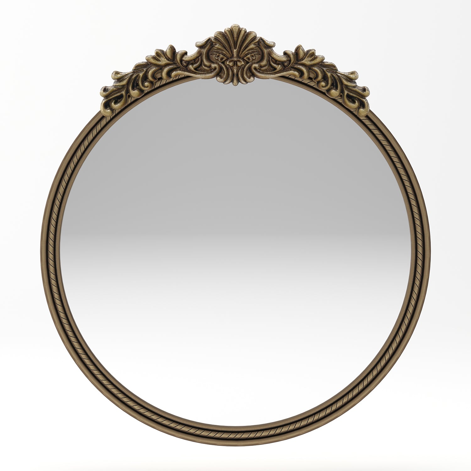 33.27 in. Vintage Gold Round Wall Mirror, Ornate Relief Decorative Mirror with Reinforced Glass & MDF Backboard for Living Room, Bedroom & Entryway