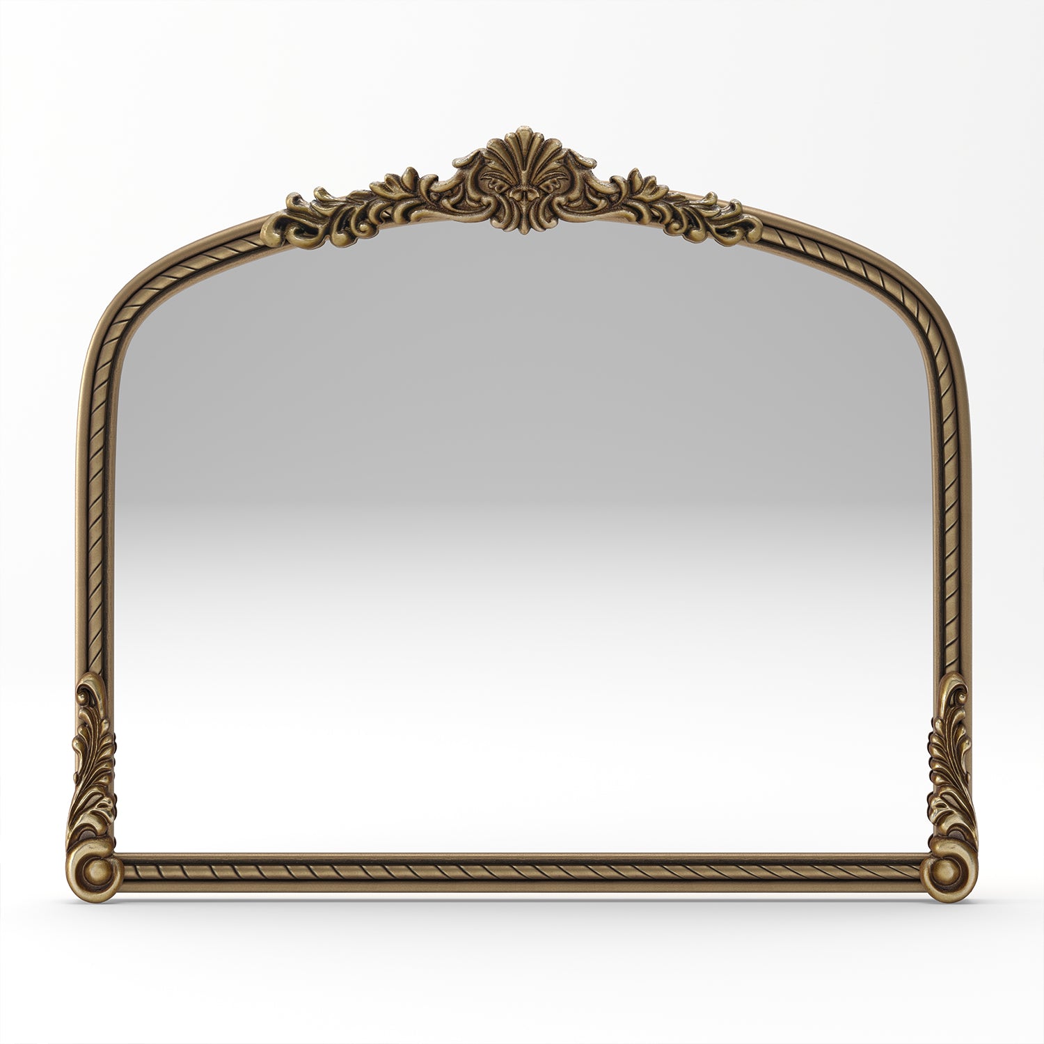 36.61 in. Wide Vintage Gold Arched Wall Mirror, Ornate Relief Full Length Decorative Mirror with Carved Accents for Living Room, Bedroom & Hallway