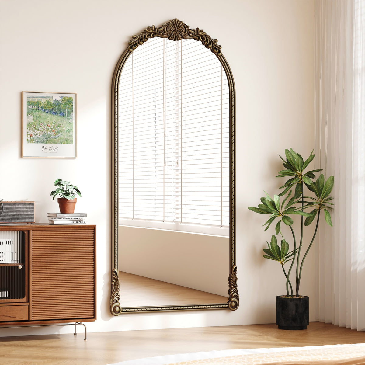 RAINLEX 33.07 in. x 73.03 in. Antique Gold Arch Oval Full Length Wall Mirror