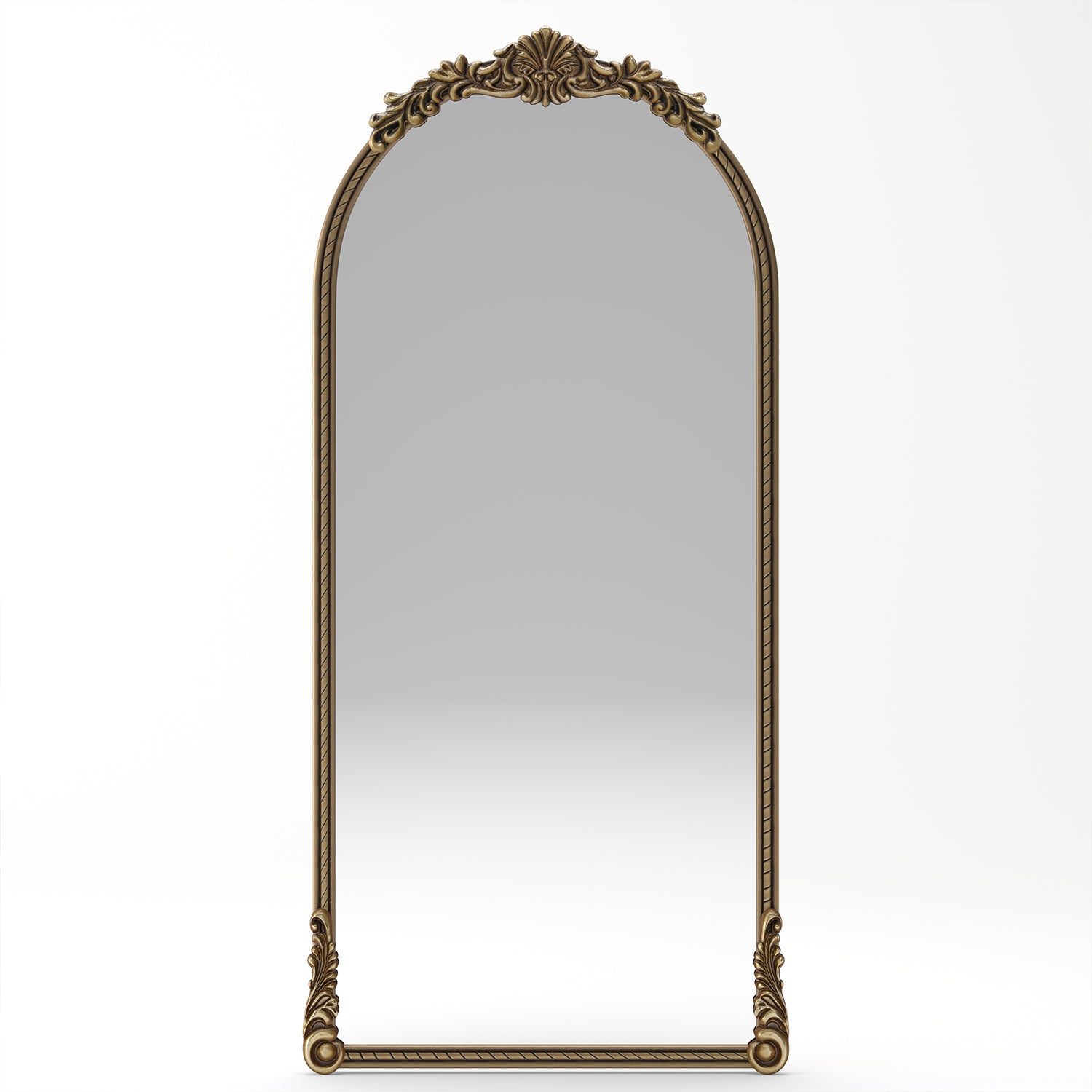 33.07 in. x 73.03 in. Antique Gold Arch Oval Full Length Wall Mirror, Vintage Relief Iron Frame Shatterproof Decorative Mirror