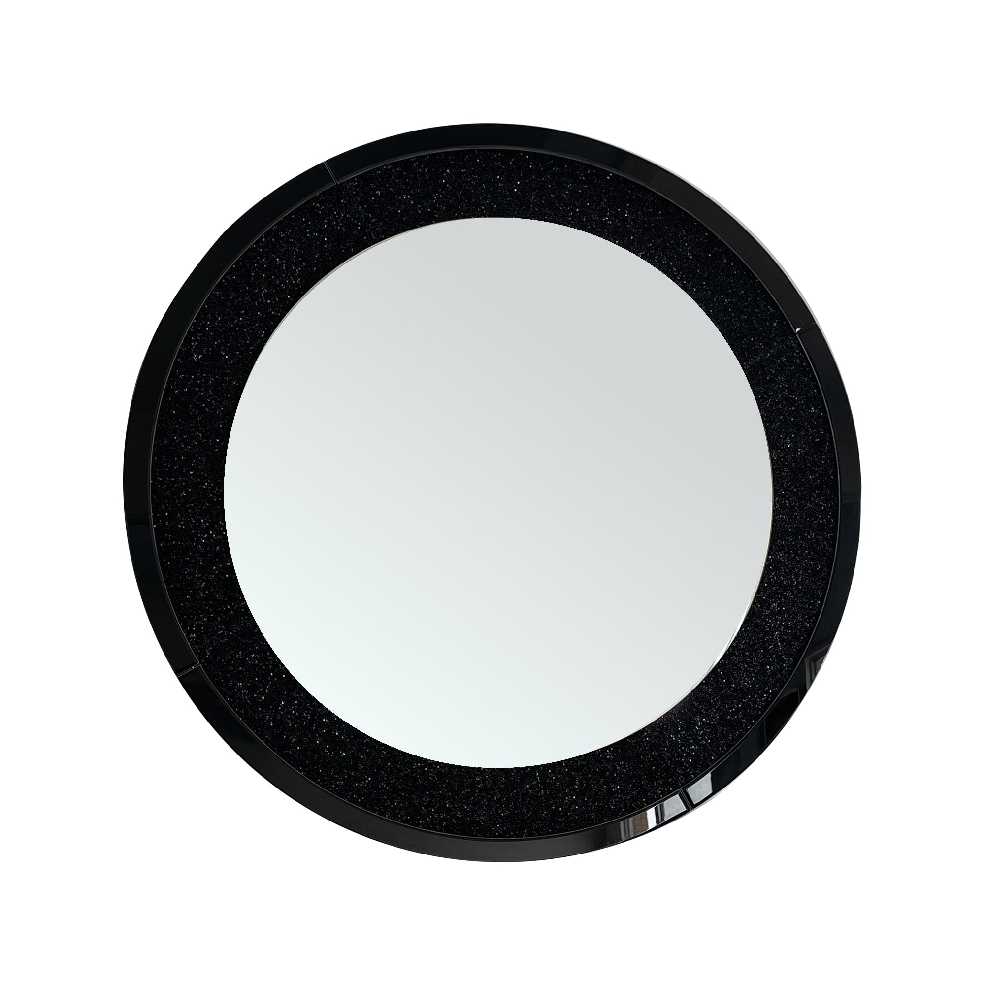 33.46 in. Crushed Crystal Round Wall Mirror, Frameless Beveled Mirror Strip Decorative Accent Mirror with MDF Backing
