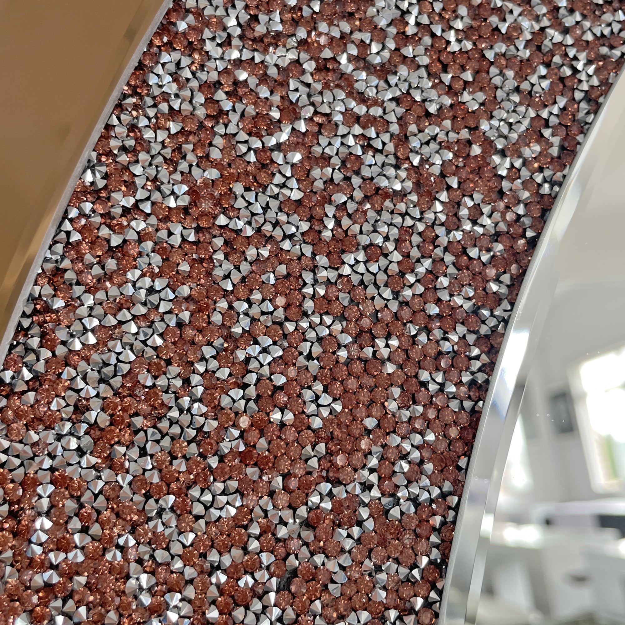 33.46 in. Crushed Crystal Round Wall Mirror, Frameless Beveled Mirror Strip Decorative Accent Mirror with MDF Backing