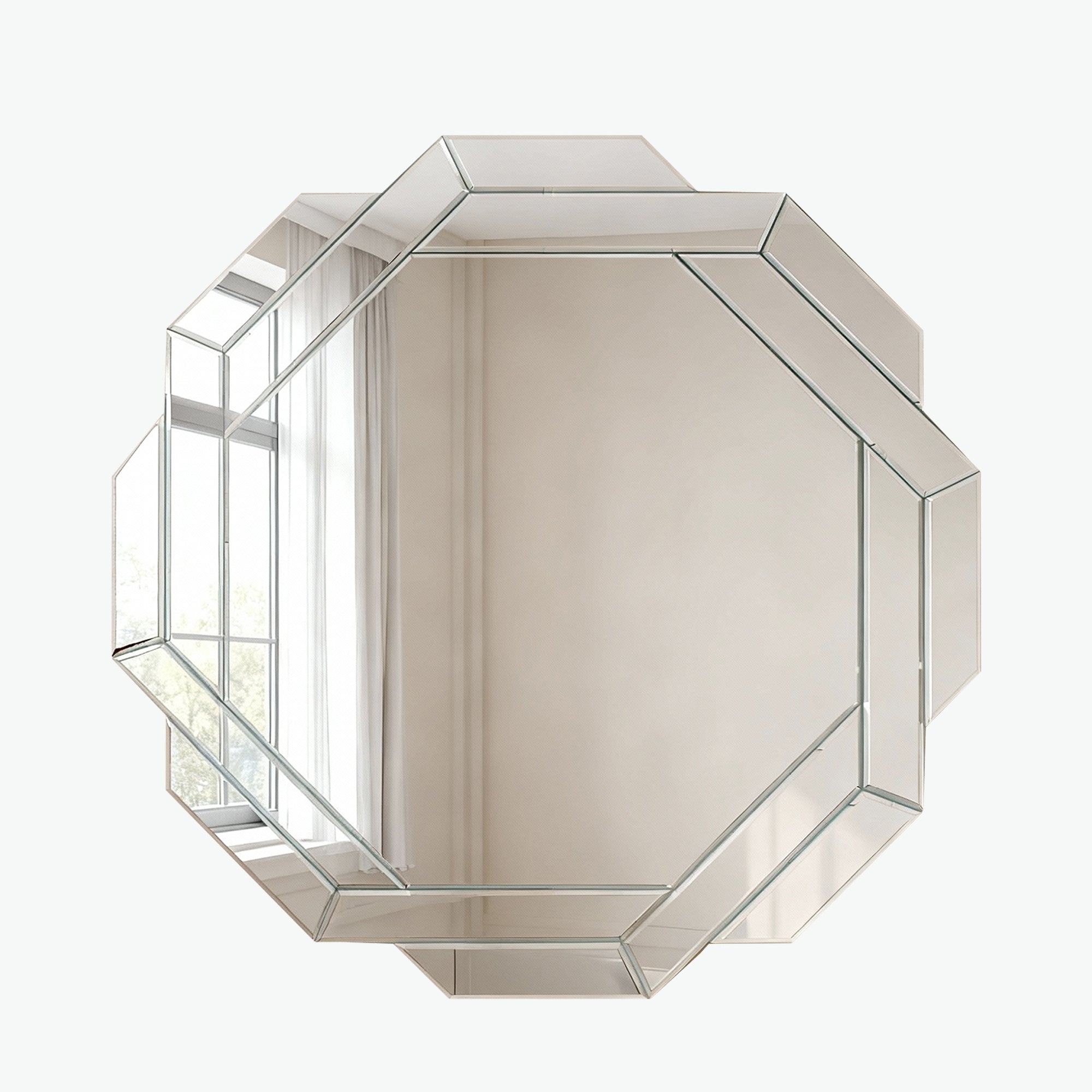 29.92 in. Octagonal Frameless Wall Mirror, Beveled Edge Geometric Decorative Mirror for Bathroom, Living Room, Dining Room & Hallway