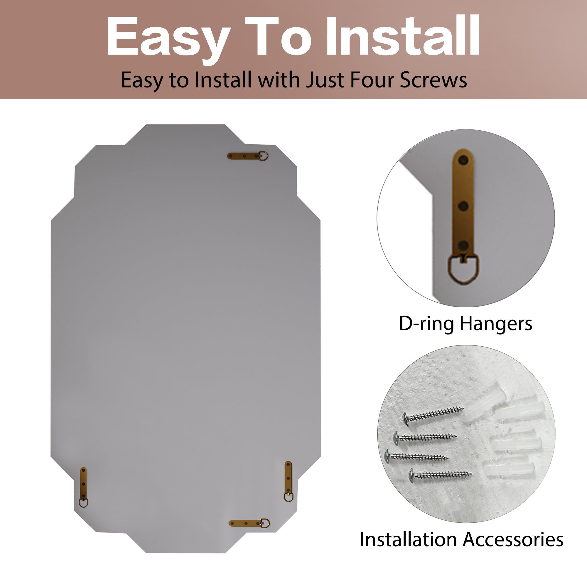 35.8 in. x 23.8 in. Frameless Rectangle Wall Mirror, Beveled Edge Full Length Decorative Mirror, Horizontal or Vertical for Bathroom, Bedroom & Living Room