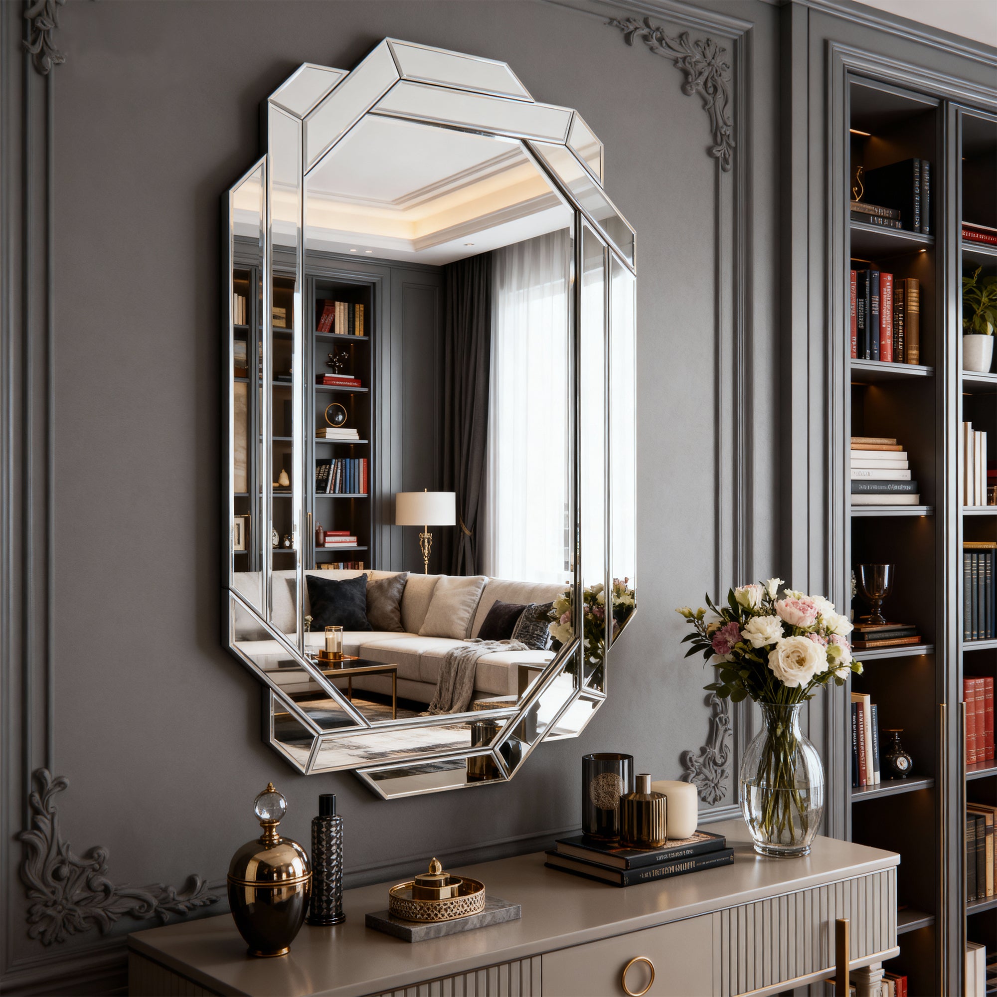 35.8 in. x 23.8 in. Frameless Rectangle Wall Mirror, Beveled Edge Full Length Decorative Mirror, Horizontal or Vertical for Bathroom, Bedroom & Living Room