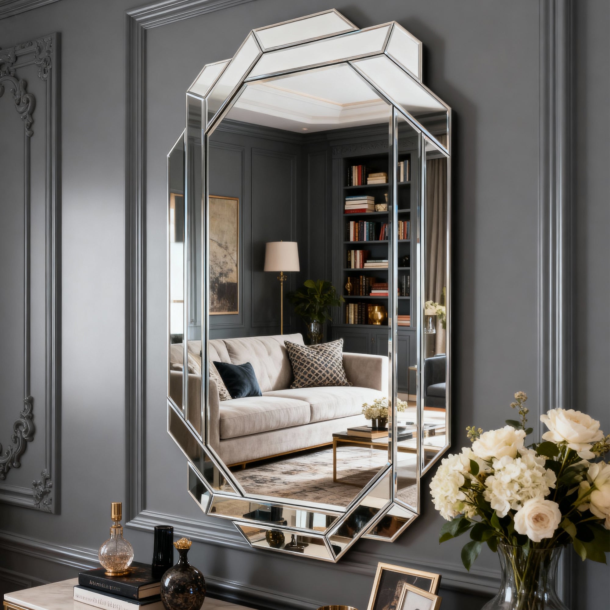 35.8 in. x 23.8 in. Frameless Rectangle Wall Mirror, Beveled Edge Full Length Decorative Mirror, Horizontal or Vertical for Bathroom, Bedroom & Living Room