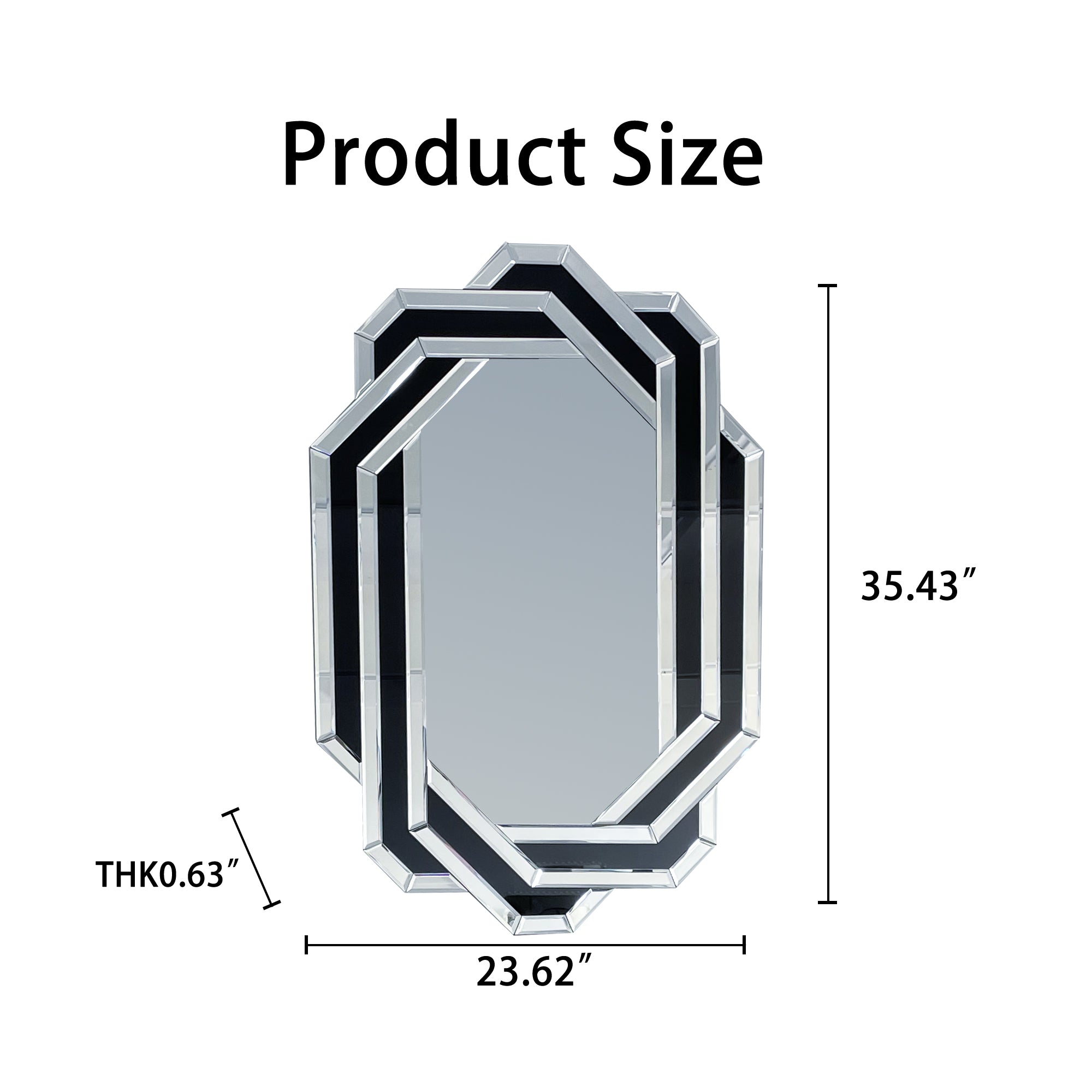 23.62 in. x 35.43 in. Modern Crystal Crush Diamond Wall Mirror, Luxury Geometric MDF & Mirrored Glass Vanity Mirror for Bathroom, Living Room & Entryway