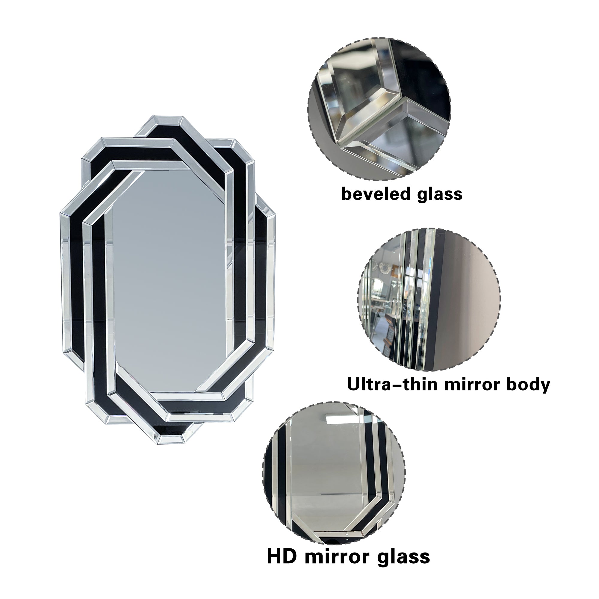 23.62 in. x 35.43 in. Modern Crystal Crush Diamond Wall Mirror, Luxury Geometric MDF & Mirrored Glass Vanity Mirror for Bathroom, Living Room & Entryway