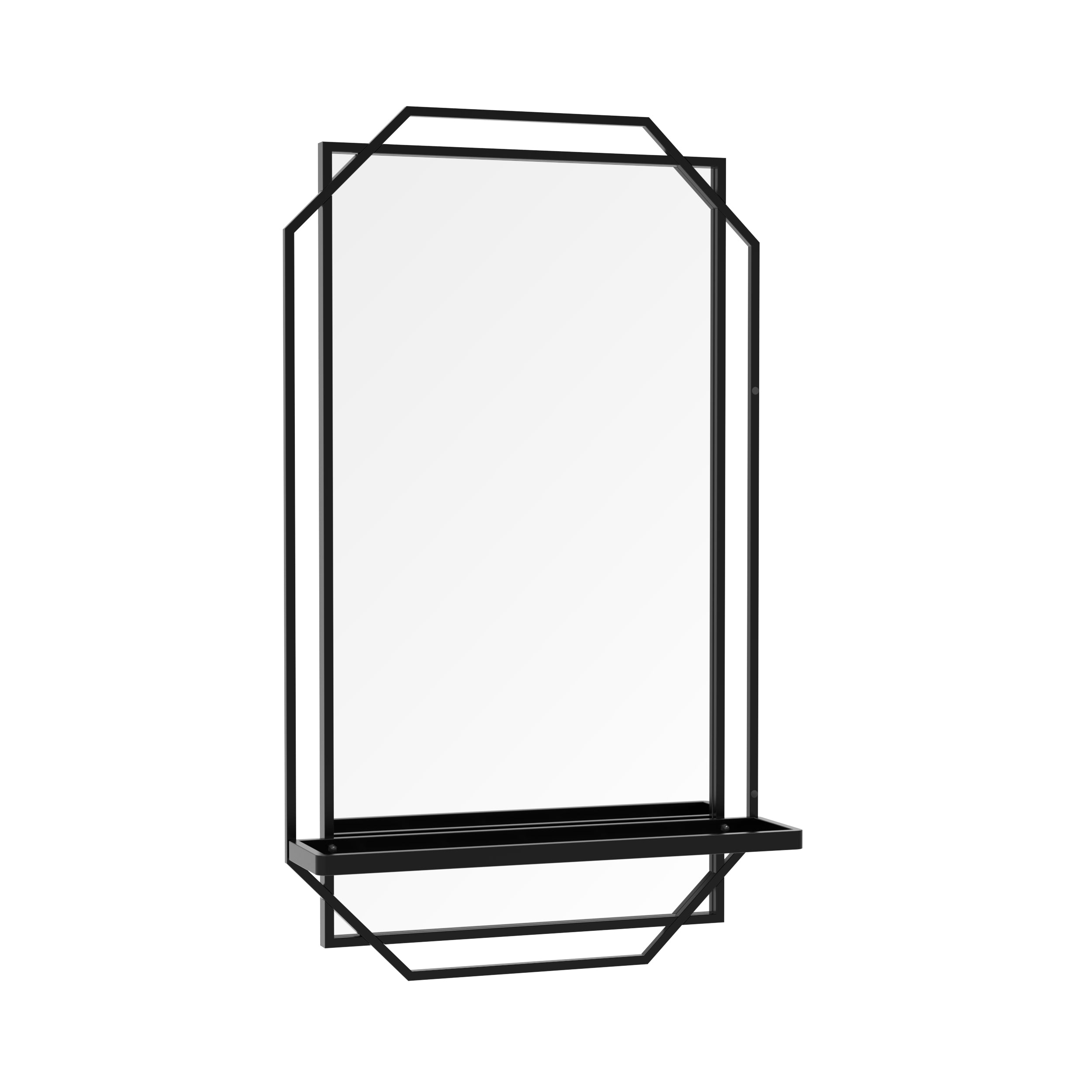 Black Metal Frame Bathroom Vanity Mirror with Multi-Tier Storage Shelf, 4 mm HD Wall Mirror, Horizontal or Vertical