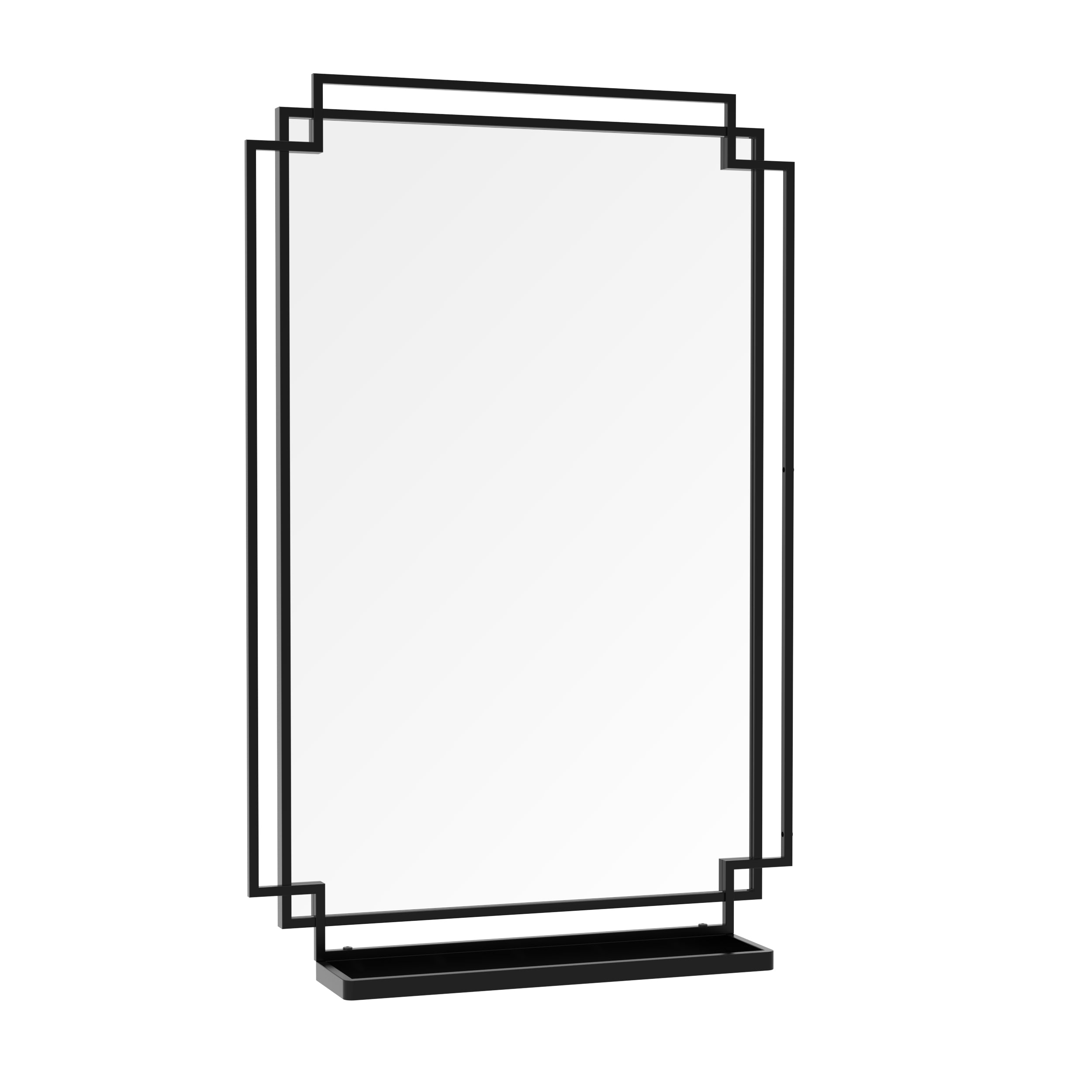 Black Metal Frame Bathroom Vanity Mirror with Multi-Tier Storage Shelf, 4 mm HD Wall Mirror, Horizontal or Vertical