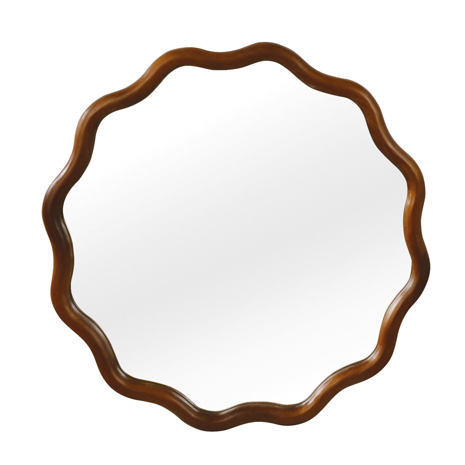 Wavy Round Solid Wood Frame Decorative Wall Mirror, 24" & 30", for Bedroom, Bathroom, Living Room & Entryway