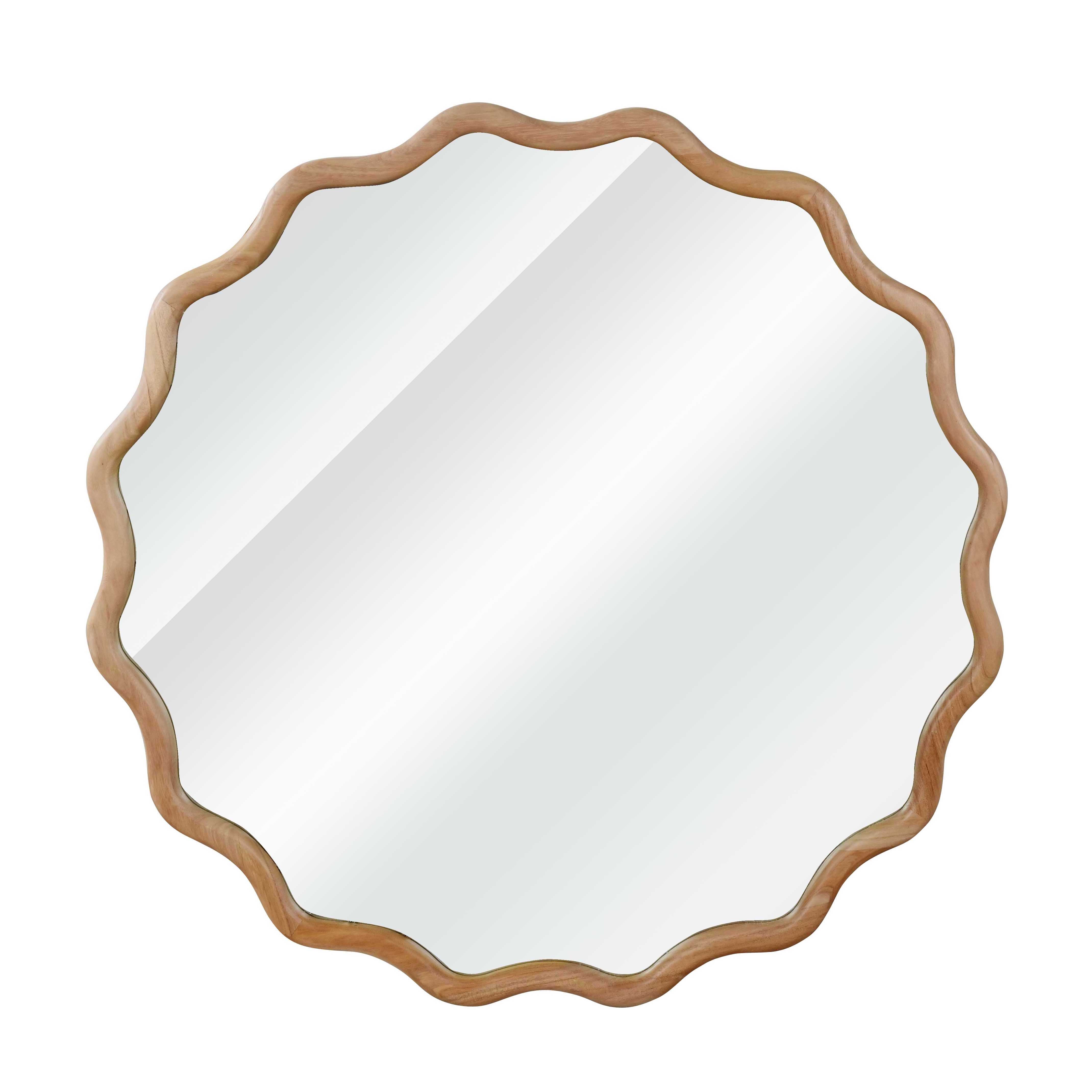 Wavy Round Solid Wood Frame Decorative Wall Mirror, 24" & 30", for Bedroom, Bathroom, Living Room & Entryway